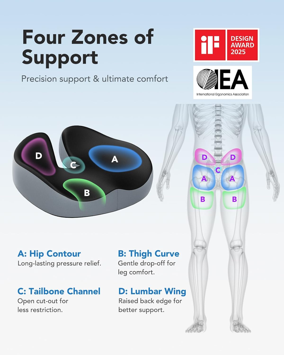 HUANUO Seat Cushion for Office Chairs, Extra Large Desk Chair Cushion for Back Pain Tailbone Pain Relief, Ergonomic Memory Foam Car Seat Cushion, Wheelchair Cushions for Long Sitting, Anti-Slip Bottom