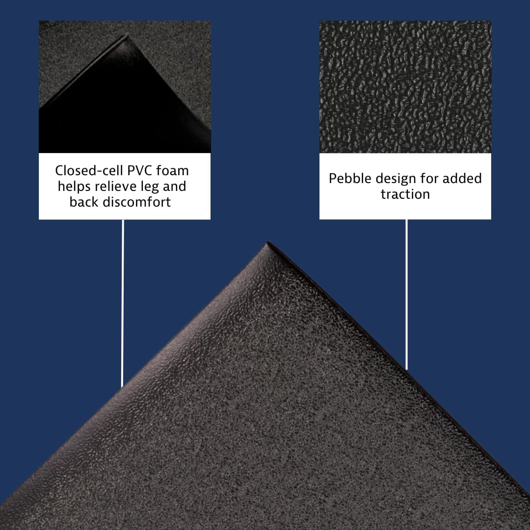 Notrax 411 Sof-Tred™ 3' x 5' x 3/8" Anti Fatigue Mat, Enhanced Slip Resistance with Beveled Edges and Pebbled Surface, Ideal for Industrial and Commercial Workplaces, Black, 411S0335BL