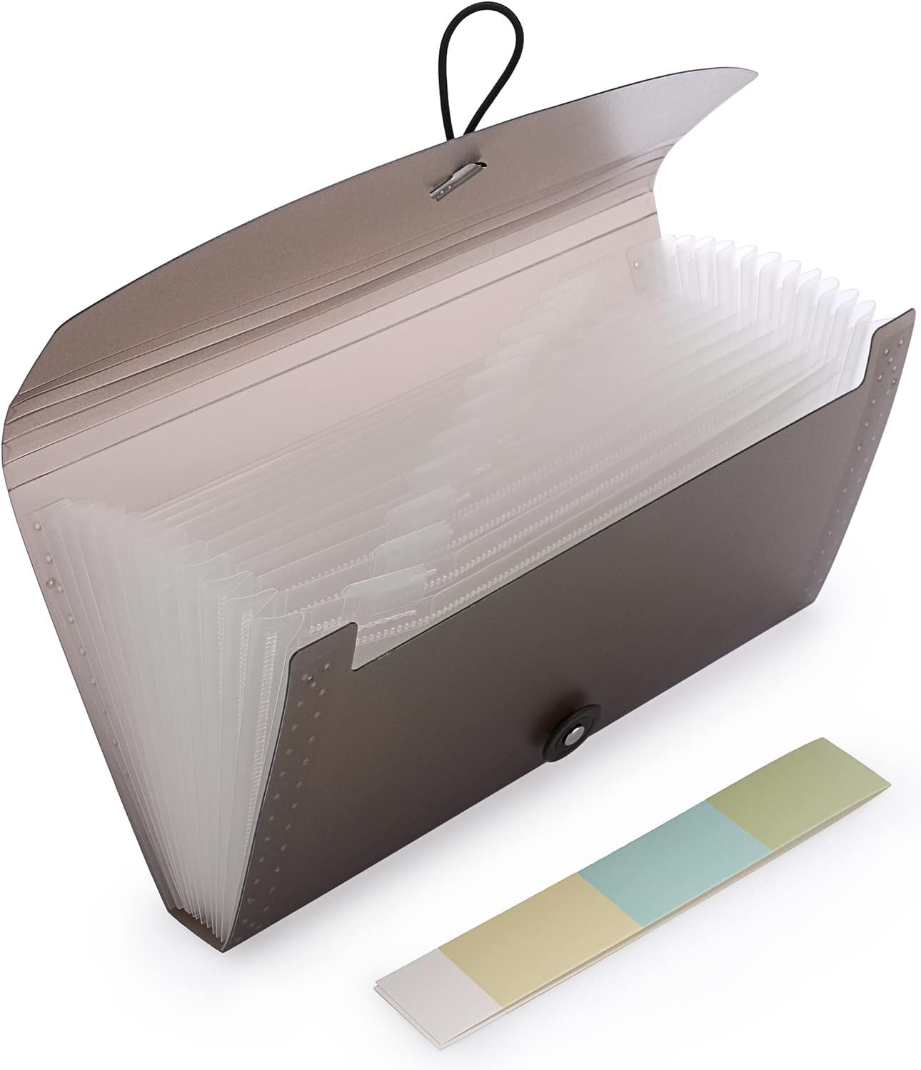 BTSKY Expanding Accordion File 13 Pockets Small Card Ticket Holder Storage Folder Check Bill Plastic Wallet Case (Coffee Translucent)