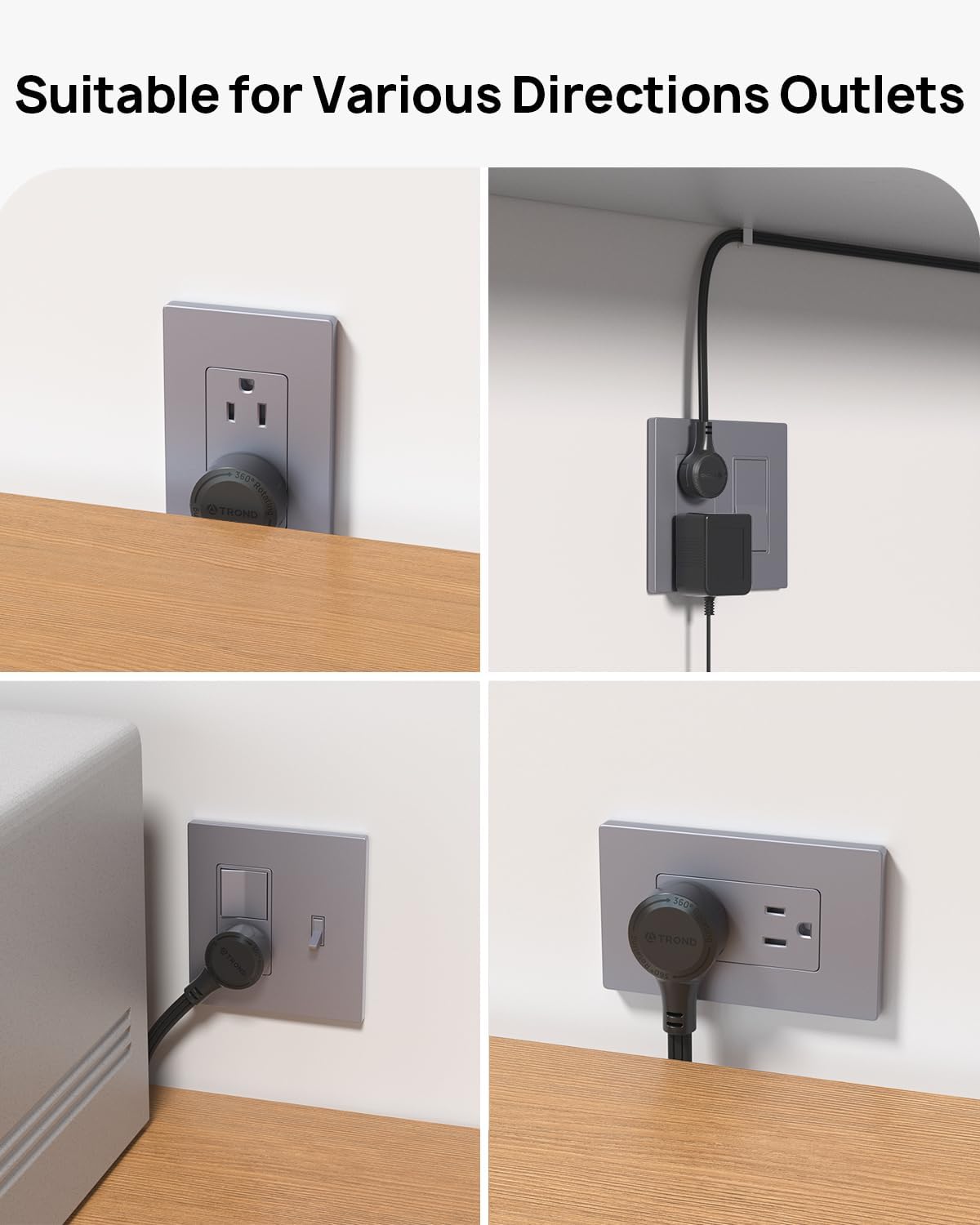 TROND Surge Protector Power Strip with 360° Rotating Flat Plug, 4000J, ETL Listed, 10 Widely Spaced Outlets, 2 USB A and 2 USB C, 5ft Extension Cord, Wall Mountable, for Home Office Garage, Black