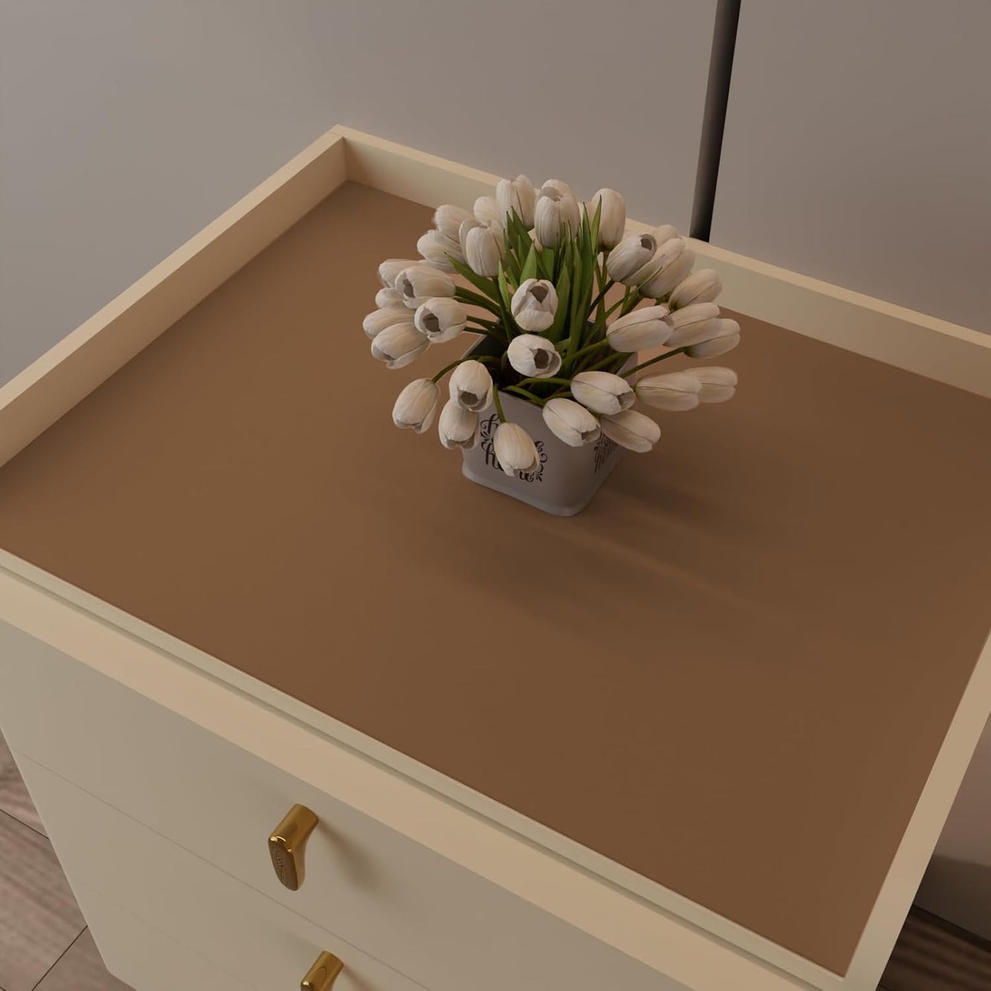 Leather Desk Mat,1.8mm Thick,15.75x23.6 Inch Desk Cover,Nightstand Cover,Night Stand Cover for Top,Night Stand Cover,Side Table Cover,Night Stand Mat(Mud Color+Champagne Gold,15.75x23.6)