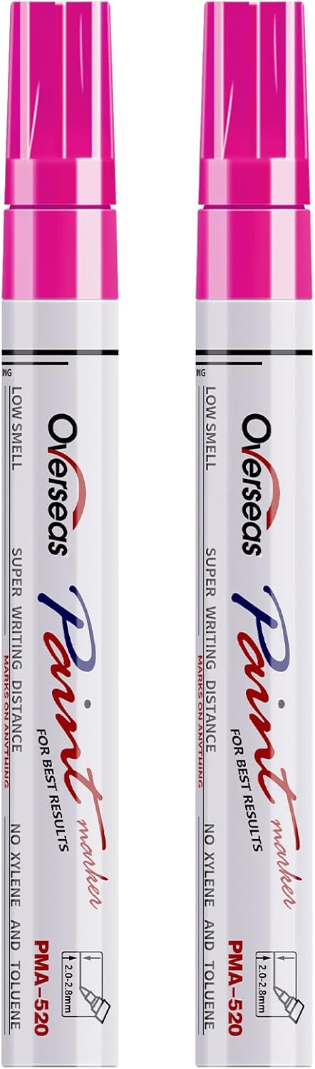 Overseas Permanent Paint Pens Pink Markers - 2 Pack Single color Oil Based Paint Markers, Medium Tip, Quick Drying and Waterproof Marker Pen for Metal, Rock Painting, Wood, Plastic, Canvas, Mugs