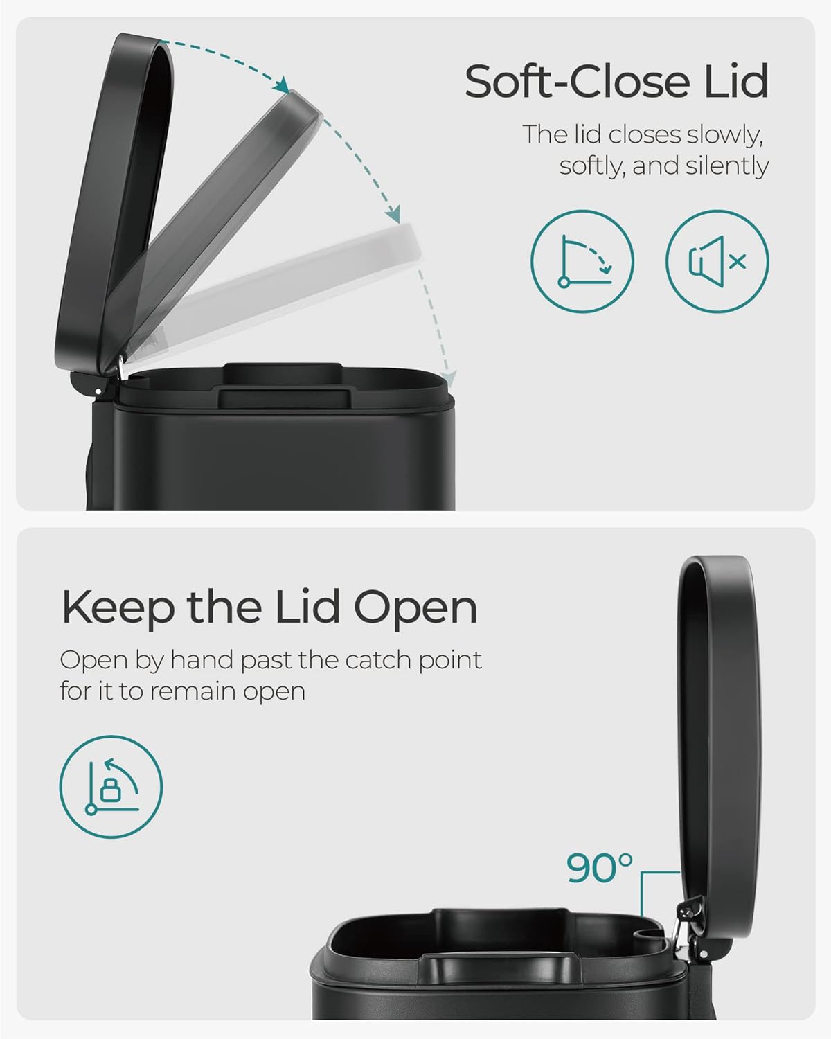 SONGMICS Trash Can with Lid, 8 Gallon Garbage Can, Stainless Steel Small Waste Bin with Step Pedal and Inner Bucket, Soft Close, Kitchen, Black ULTB102B01