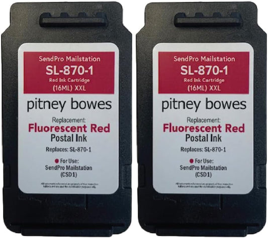 AMERICAN MAILING SOLUTIONS INC. | 2-Pack | PB SL-870-1 (*16ML) XXL Red Ink Cartridge Replacement for The PB SendPro Mailstation Series Postage Meter (CSD1)