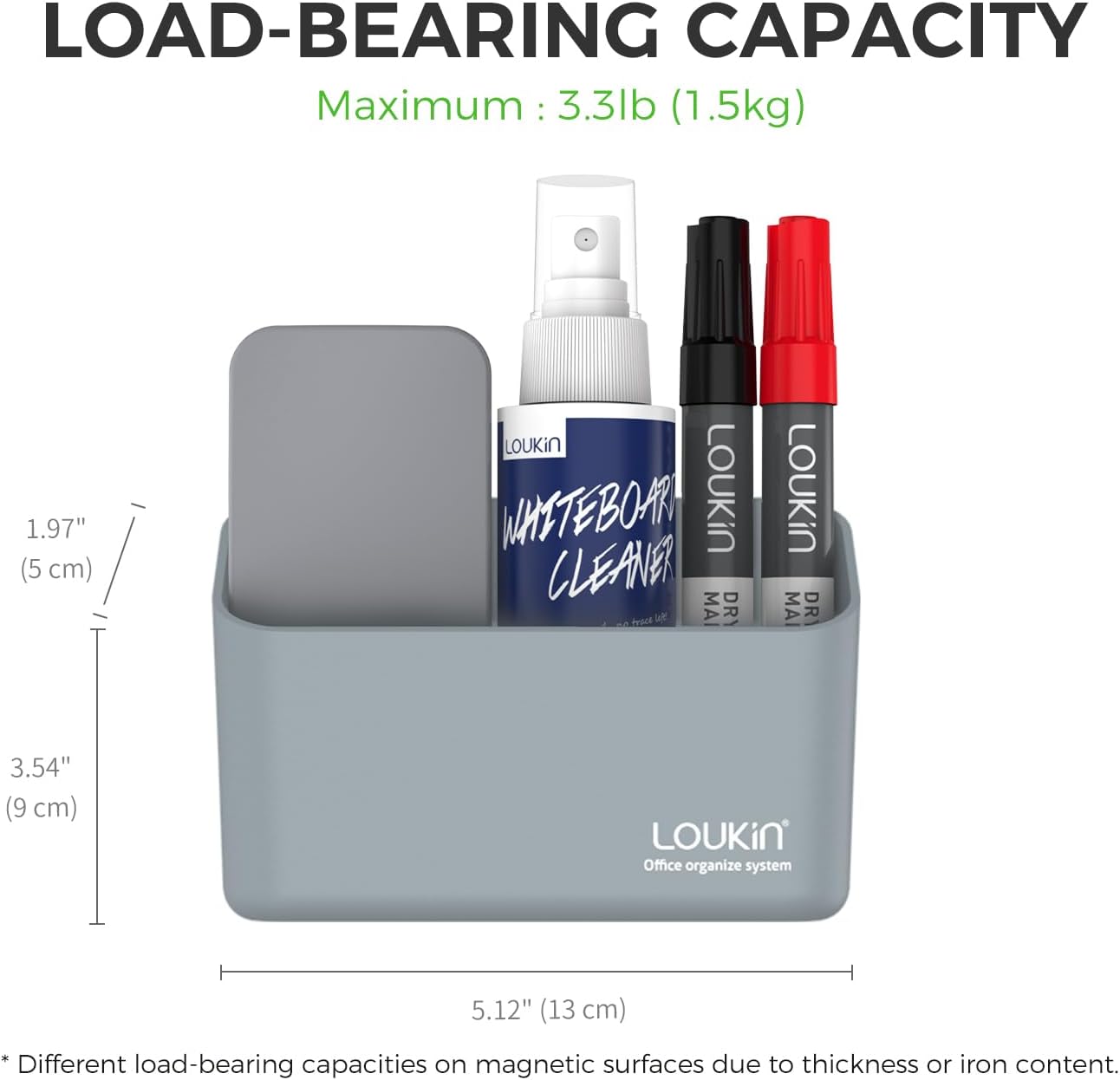 loukin Magnetic Marker & Remote Control Organizer, Dry Erase Marker Holder, Magnetic Storage for Whiteboard or Refrigerators (Gray)