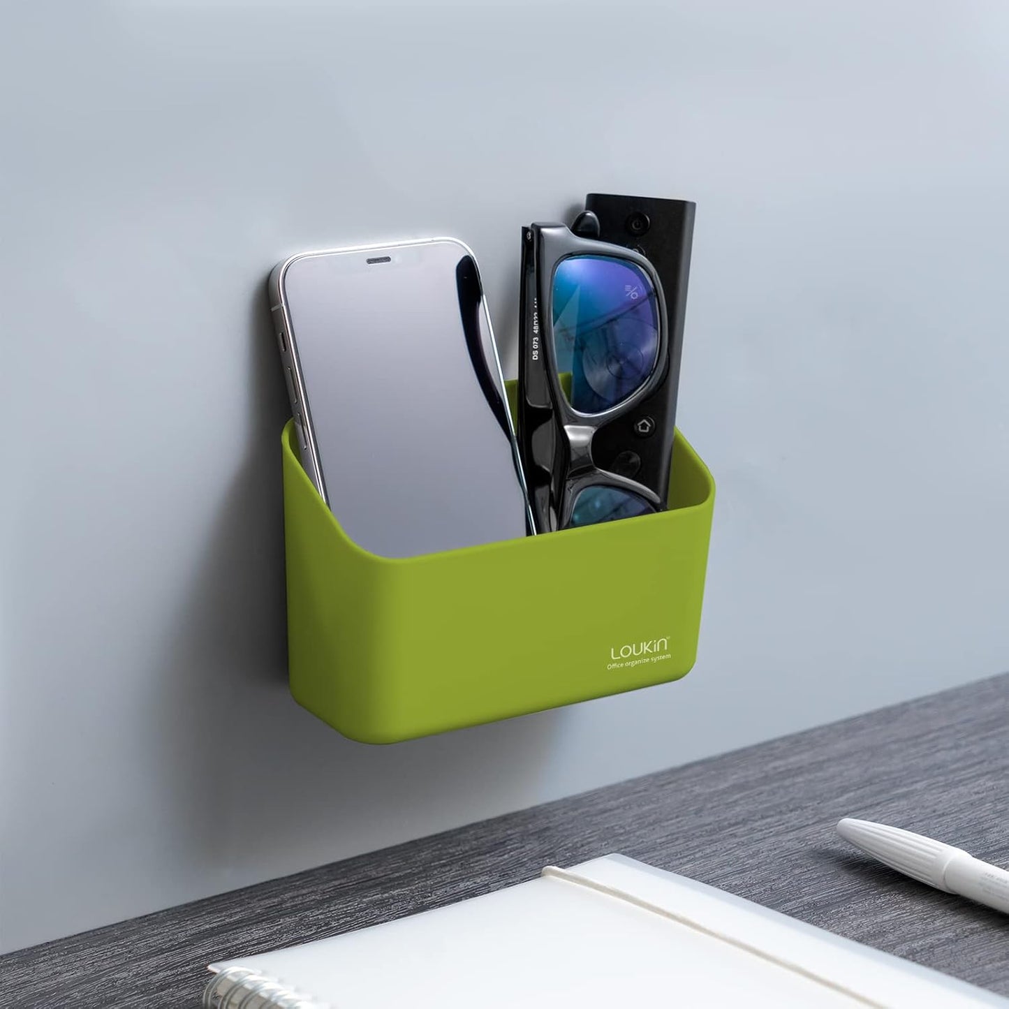 loukin Magnetic Marker Holder, Dry Erase Marker Holder, Remote Control Holder, Magnetic Storage Organizer for Whiteboard or Refrigerators (Green)