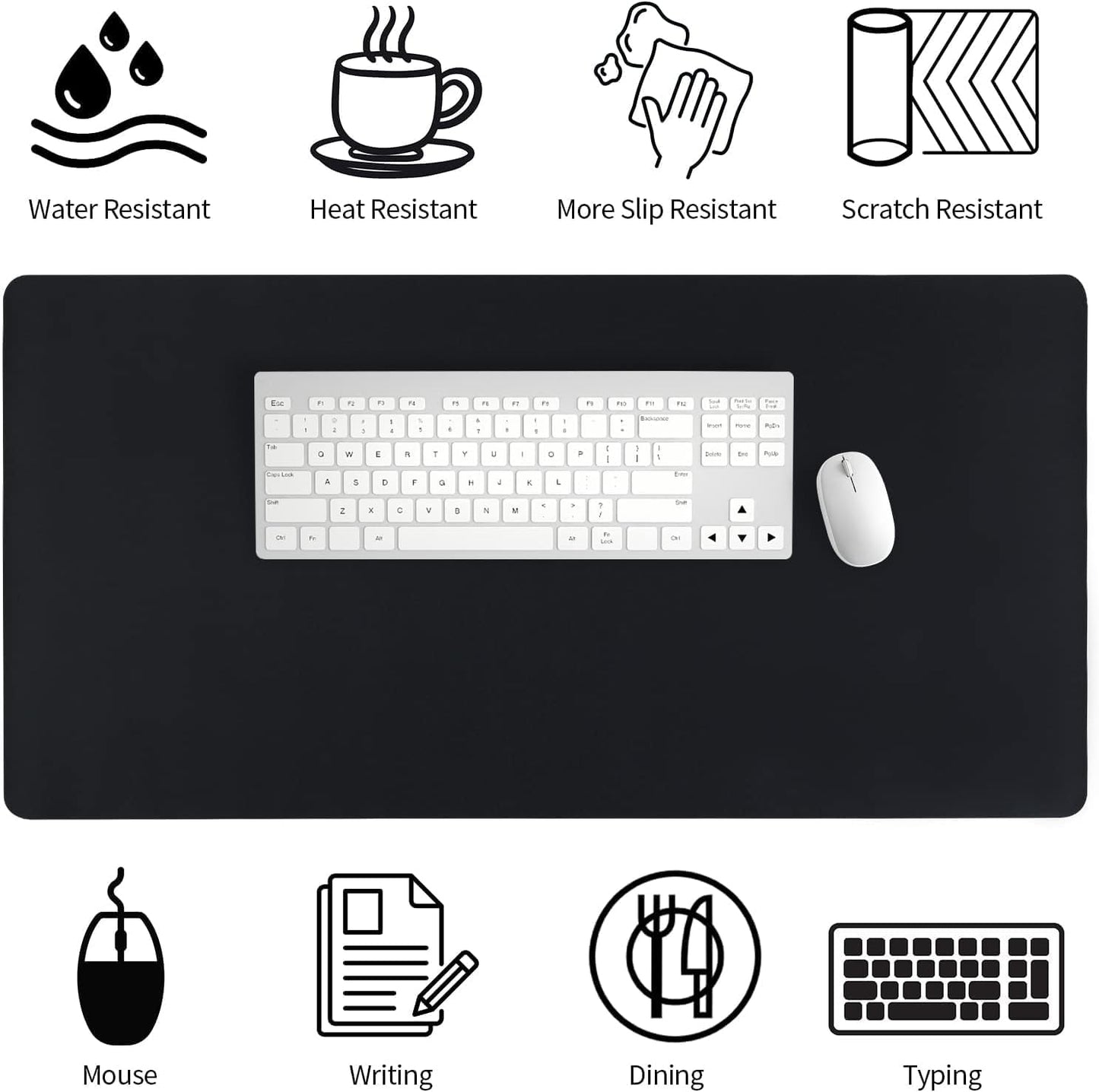 Bloss Black Leather Desk Pad, Large Mouse Pad 35.4×17 Inches, Waterproof Office Desk Mat, Non-Slip Desk Pad Protector, Leather Desk Blotter for Home Office Essentials