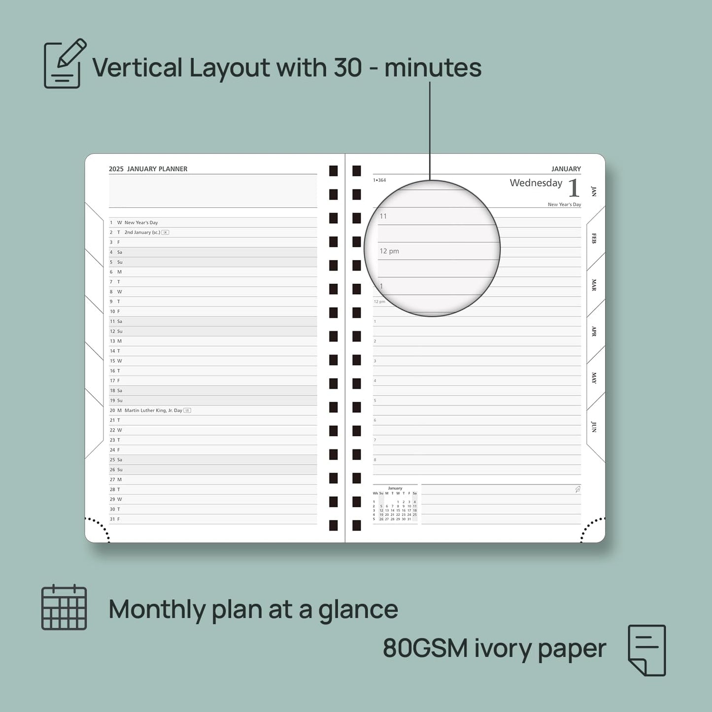 POPRUN Academic Daily Planner 2025-2026 One Page A Day - [5.75" x 8.5"- Spiral Hard Cover], Appointment Book (July 2025 - June 2026) with Monthly Calendar - Light Pink