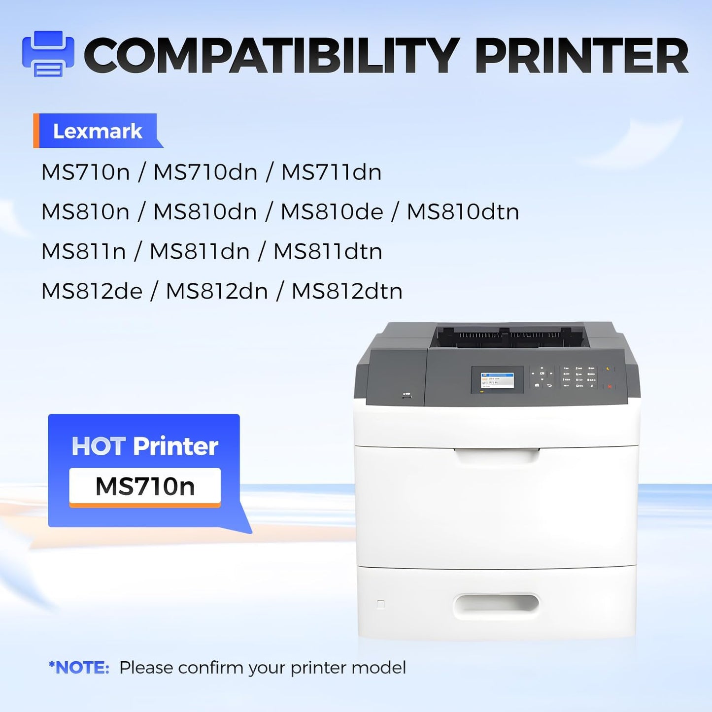 52D1H00 Toner Cartridge Black with chip 1-Pack Replacement Compatible with Lexmark MS710n MS710dn MS711dn MS810n MS810dn MS810de MS810dtn MS811n MS811dn MS811dtn MS812de MS812dn MS812dtn Laser Printer