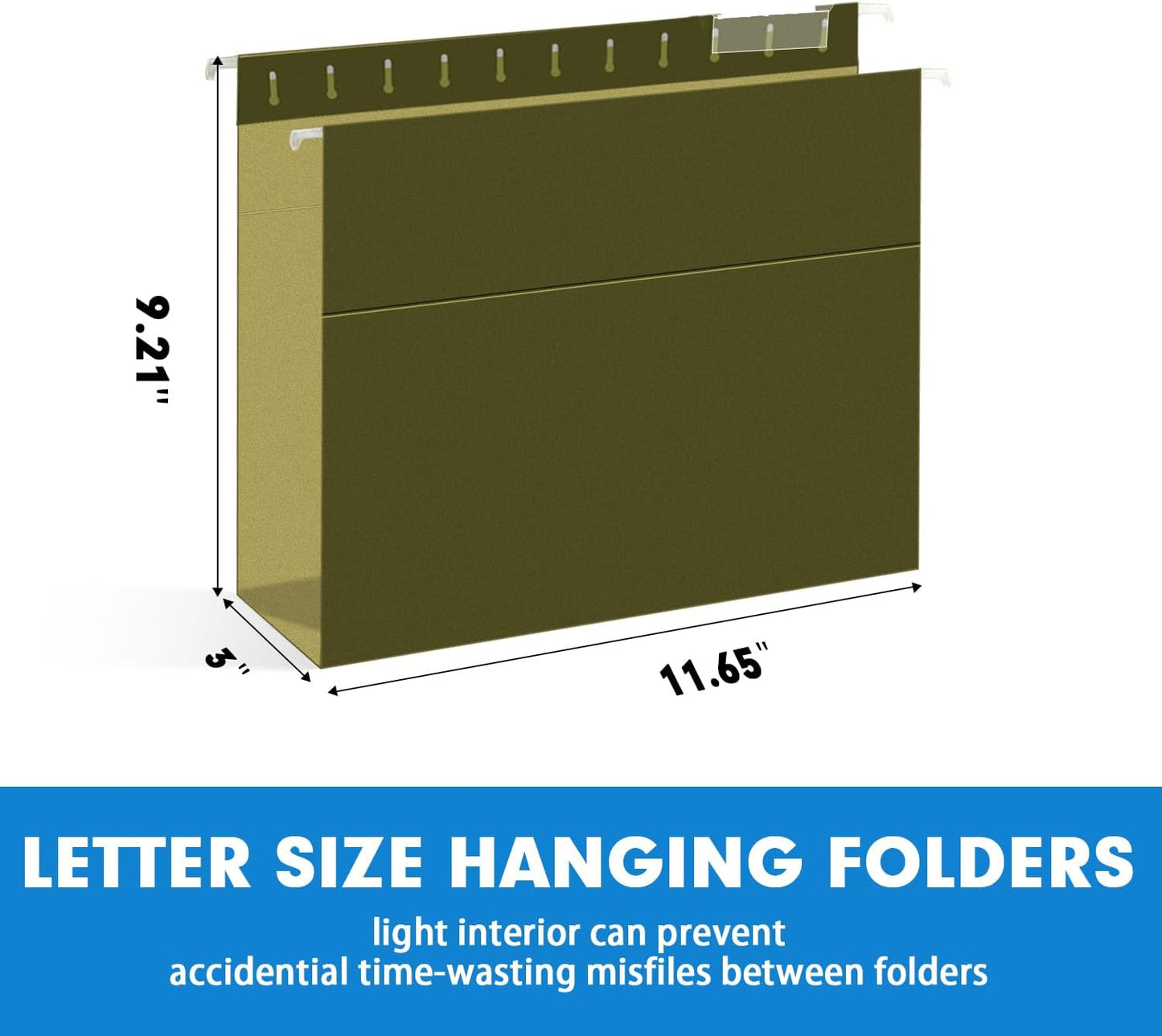 Extra Capacity Hanging File Folders, RAZCC 60 Pack Letter Size Reinforced Hanging Folders with Heavy Duty 3 Inch Expansion for Bulky Files, Filing Cabinet, Adjustable Tabs, Green