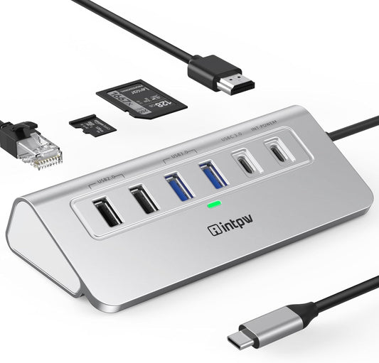 USB C Hub, 10-in-1 USB Docking Station, Aluminum USB to Ethernet Adapter with 4K HDMI, PD 100W, 1Gbps Ethernet, USB-C and 2 USB A 3.0 5Gbps, 2 USB 2.0, SD/TF Slot for MacBook Air/Pro, iPad