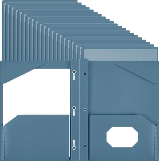 Henoyso 72 Pcs Plastic Folder with Clear Front Pocket and 3 Prong Plastic Folders with Card Slot Pocket Folders with Prongs for School Office (Navy Blue)