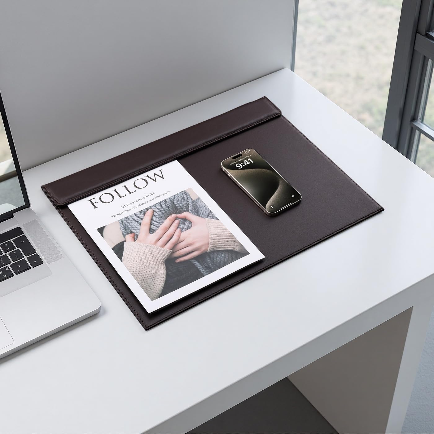 KINGFOM 18''x14'' Large Rectangle A3 Desk Writing & Drawing Desk Pad &Board Table Protector Mat with Paper Clip on Top Brown