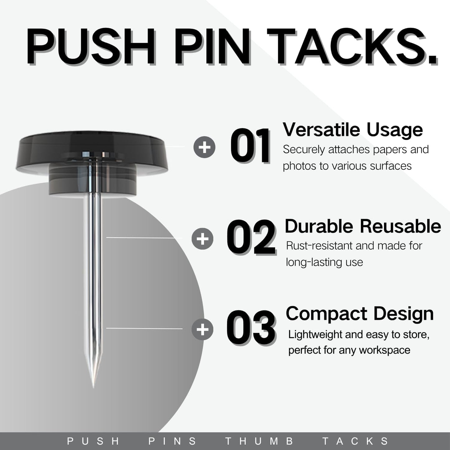 150 PCS Flat Black Push Pins for Wall Clear Thumb Tacks for Walls Flat thumbtacks Push pin for Bulletin Board Shadow Box Display Thumbtack for Cork Board