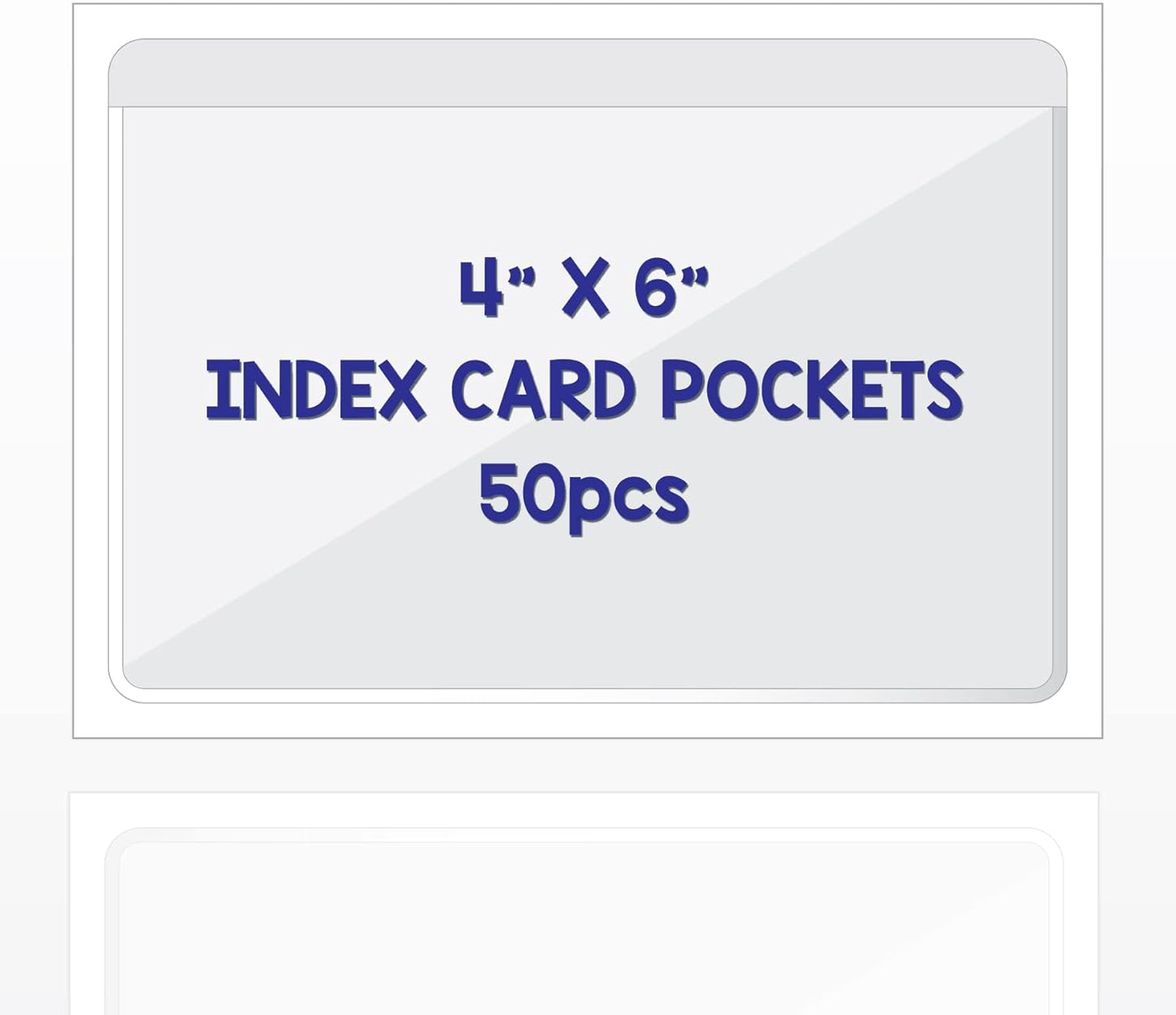 Clear Adhesive 4" x 6" Index Card Pockets with Top Open for Loading, 50 Pack, Plastic Labels Holders for Storage Bins and Library Card, Organizing and Protecting Your Index Cards or Photos