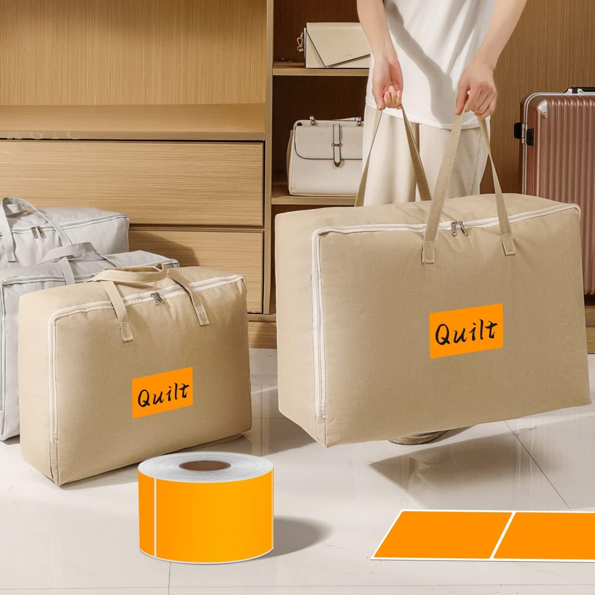 PARLAIM 3" x 5" Rectangle Adhesive Color Code Stickers,500 per Dispenser Box Roll Square Label Inventory Stickers (Fluorescent Orange)