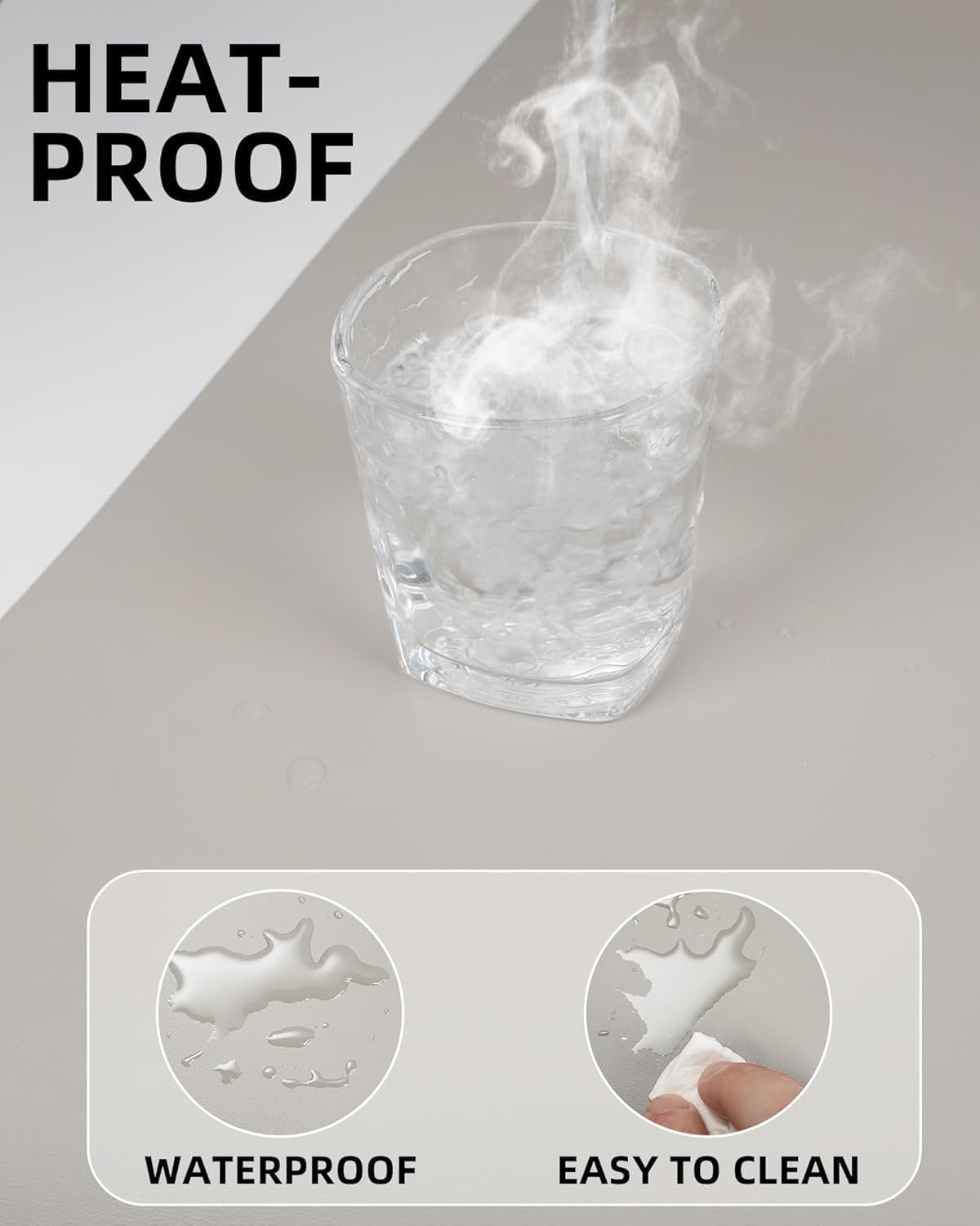 Leather Desk Pad Protector, Large Office Mat & Mouse Pad, Non-Slip Laptop Desk Blotter, Waterproof Writing Pad (Light Grey, 48" x 24")