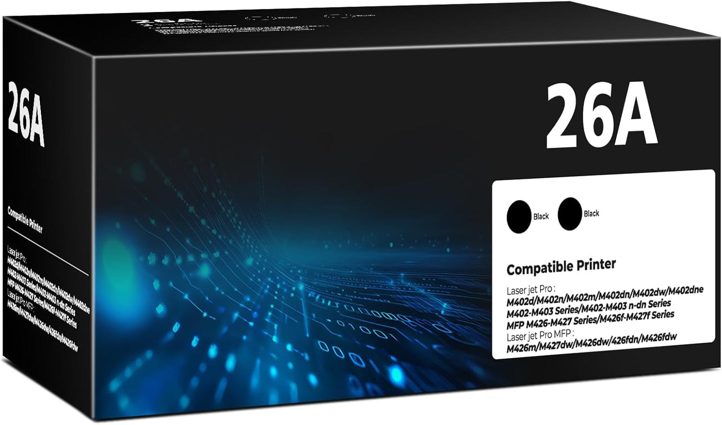 26A Black Toner Cartridge CF226A Compatible for HP 26A 26X Black Toner Cartridge Replacement HP26A Works with Laser Jet pro M402n M426fdw M402dn M402dw M402m Pro MFP M427dw M426dw M426fdn, 2 Pack