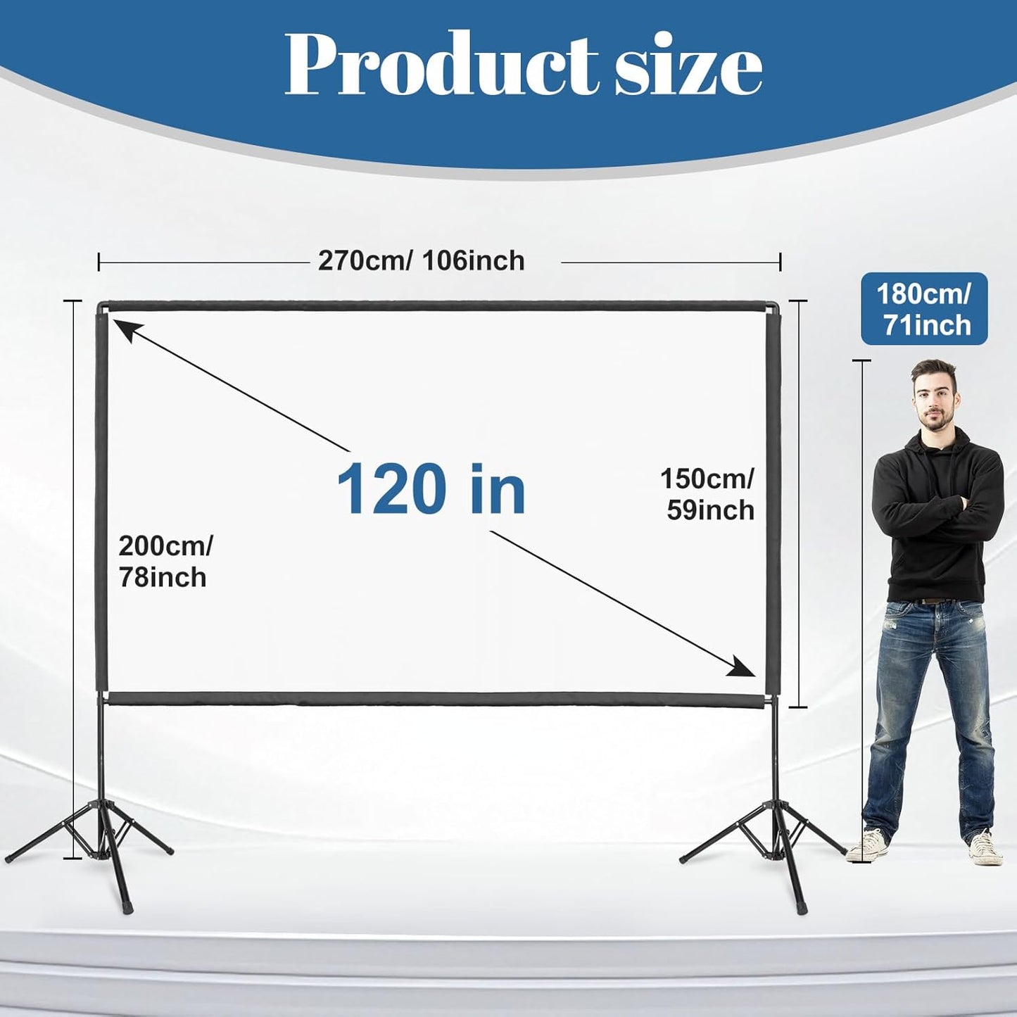 Outdoor Projector Screen with Stand, Qoolfoto 120 Inch Portable Projector Screen, Indoor Outdoor Projection Screen 16:9 4K HD Wrinkle-Free Movie Screen with Carry Bag for Backyard Movies Home Theater