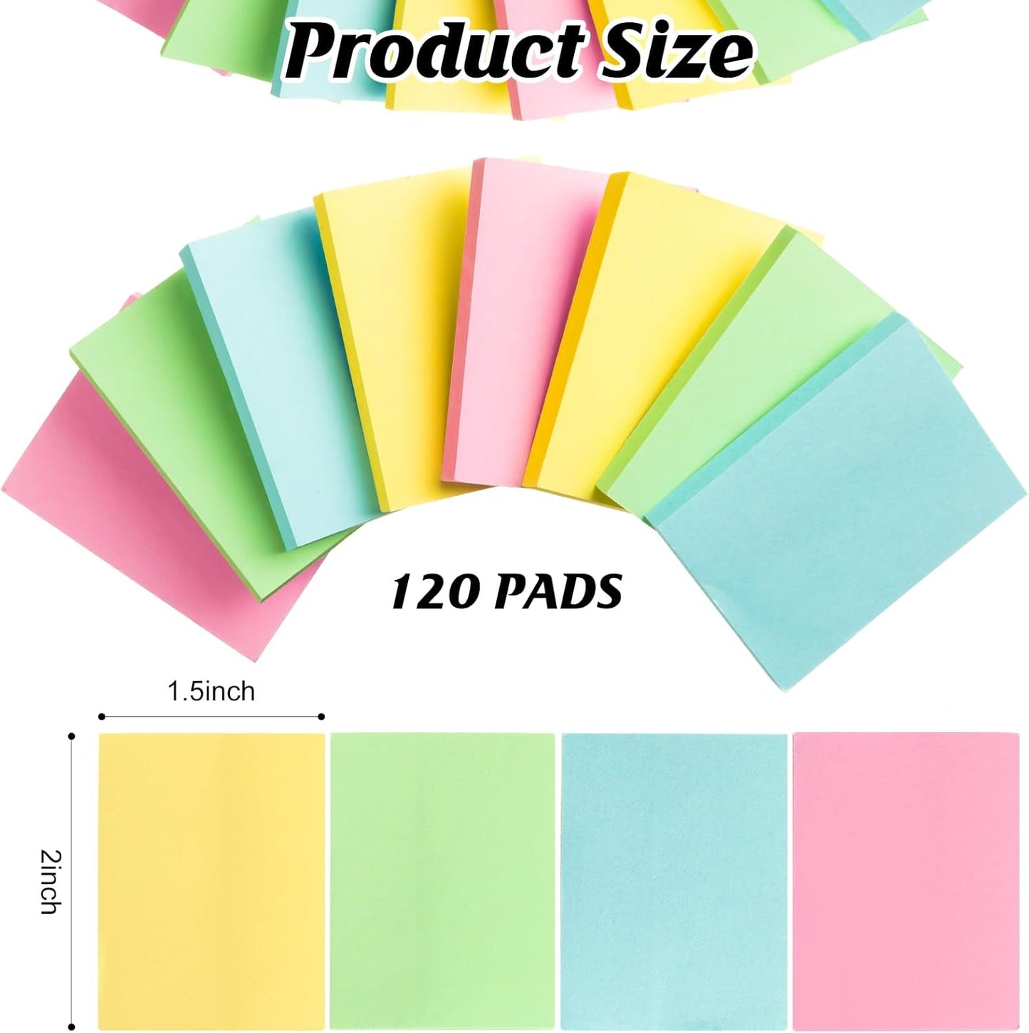 120 Pads Sticky Notes Bulk 1.5 x 2 Inch Mini Self Stick Note Small Assorted Bright Colors Paper Memo for Office School Notebook Supplies 50 Sheets/pad (Classic Color)