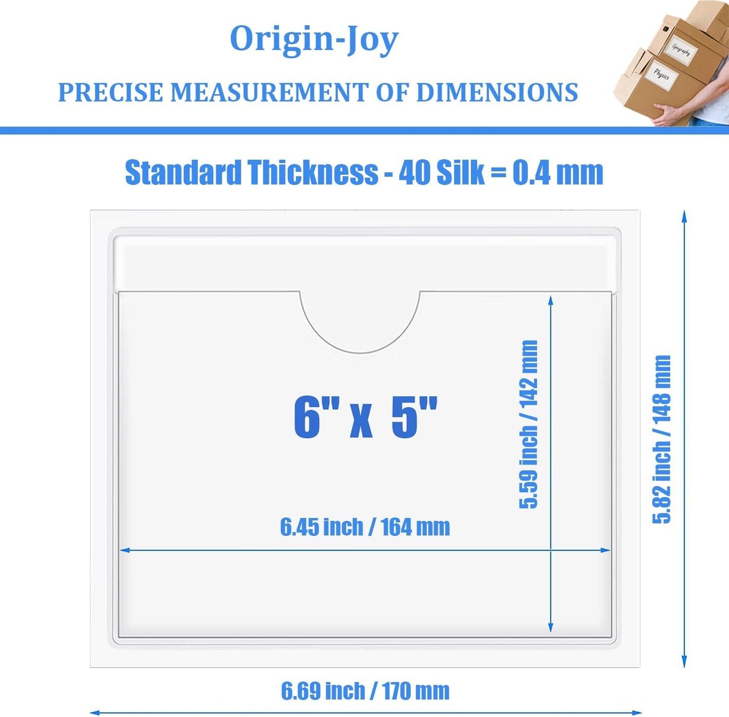 Origin-Joy 60 PCS Self Adhesive Index Card Pockets with Top Open, Clear Plastic Label Holder for Cards of Note, Library and Business, Adhesive Label Pockets & Card Holder (6 x 5 inch)