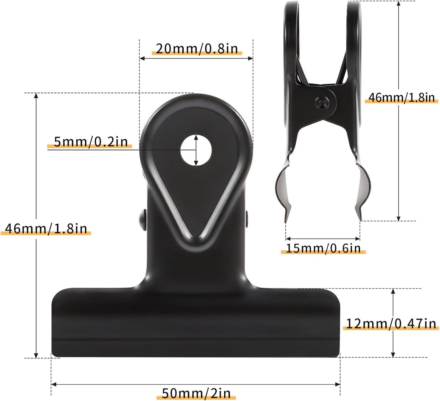 SIAMESE Bulldog Clips, 8 Pcs Binder Clips for Office & Kitchen, Multi-Purpose Binder and Food Bag Clamps for Sealing, Storage, Hanging (Black)