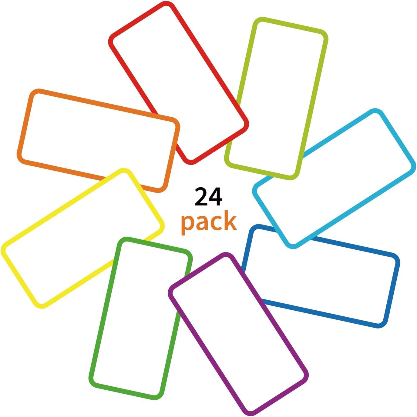 SVNOOC Removable Dry Erase Labels Reusable Sticky Notes 24pcs Name Tag Label Plate Rainbow Nano Sticker in 12 Colors for Whiteboards Locker Fridge School Office Home (2-x-4-inch)