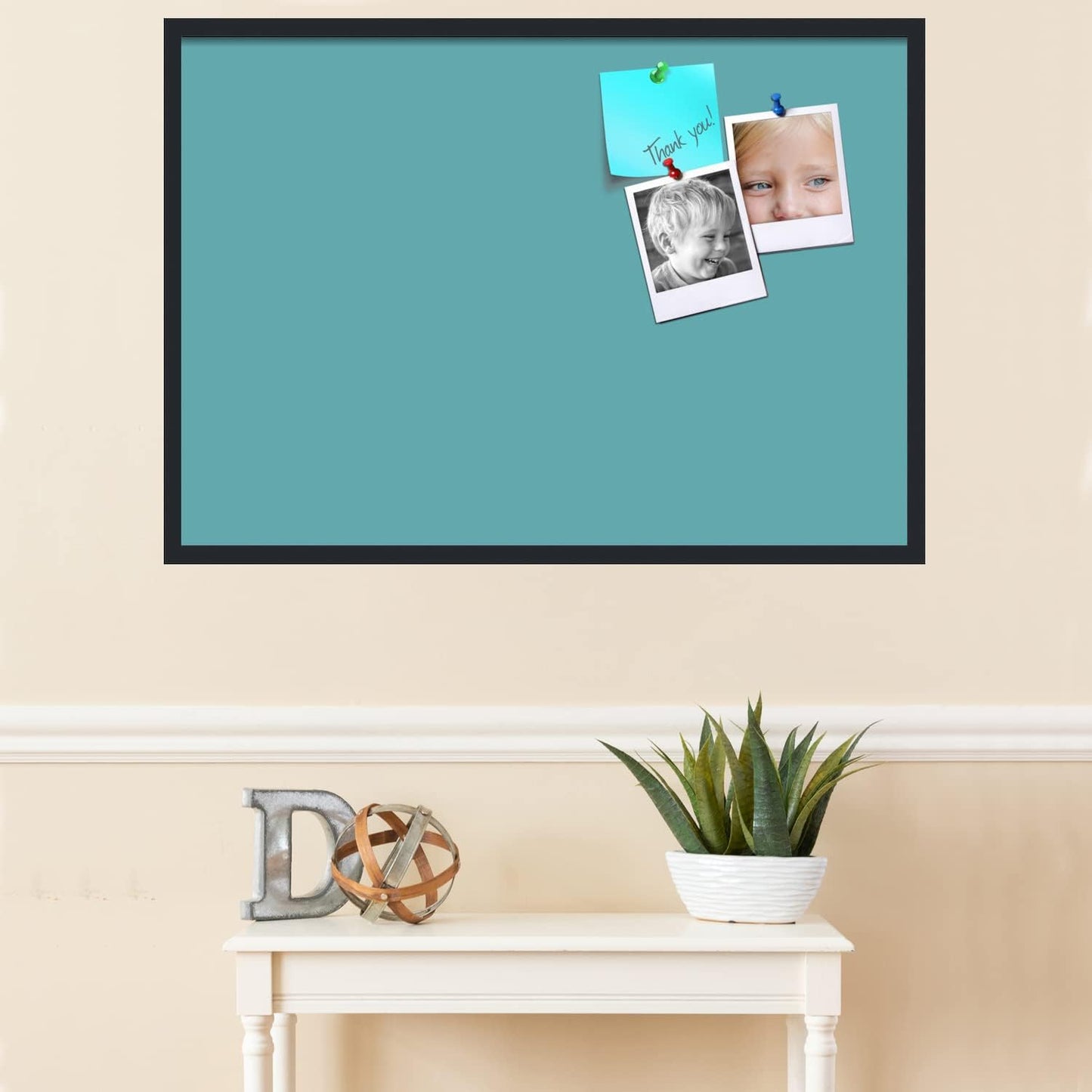 PinPix 40x28 Inch Cork Bulletin Board. This Decorative Framed Pin Board Comes with Aqua Pastel Design and a Satin Black Frame. Ideal for Home Office Decor or Message Board (PinPix-1806)