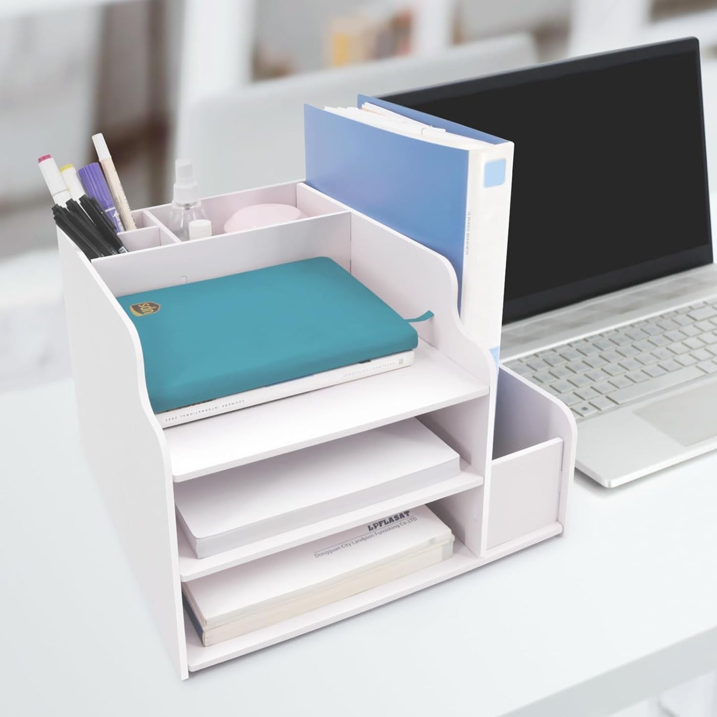 SONGWAY Desk File Organizer and Accessories - 3 Tier Paper Organizer with Horizontal and Vertical File Folder Holders, Paper Letter Tray, Desk Organizers and Storage for Home Office School