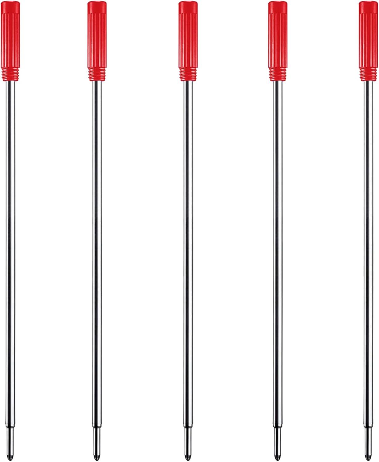 DunBong Red Ink Refill Pack of 5, Replaceable Ballpoint Pen Refills, Medium Point Metal Refill (Red)