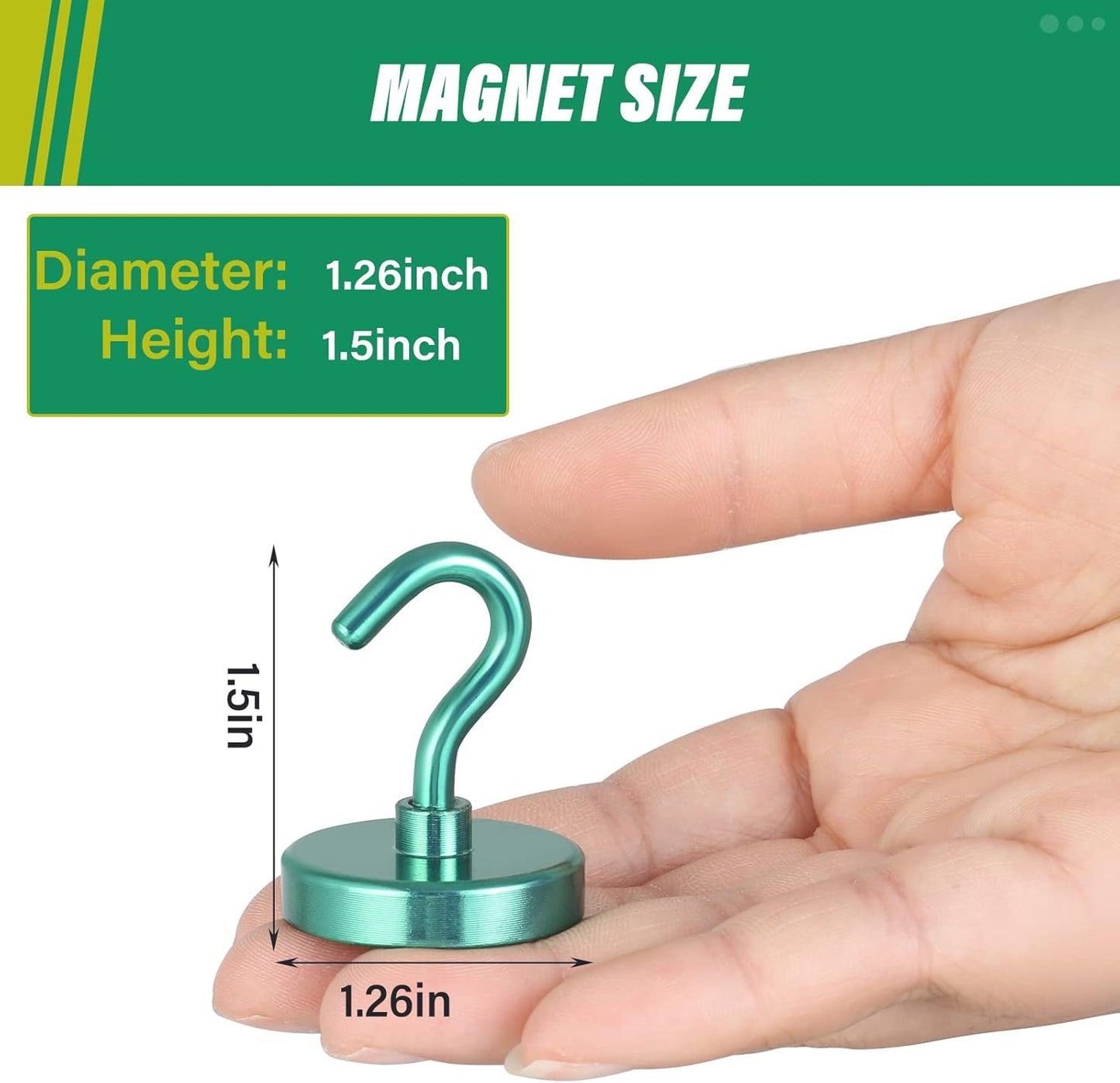 Neosmuk Magnetic Hooks Heavy Duty, Strong Magnet with Hook for Fridge, Super Neodymium Extra Strength Industrial Hooks for Hanging, Magnetic Hanger for Toolbox, Cruise, Grill(Green,4 Pack)