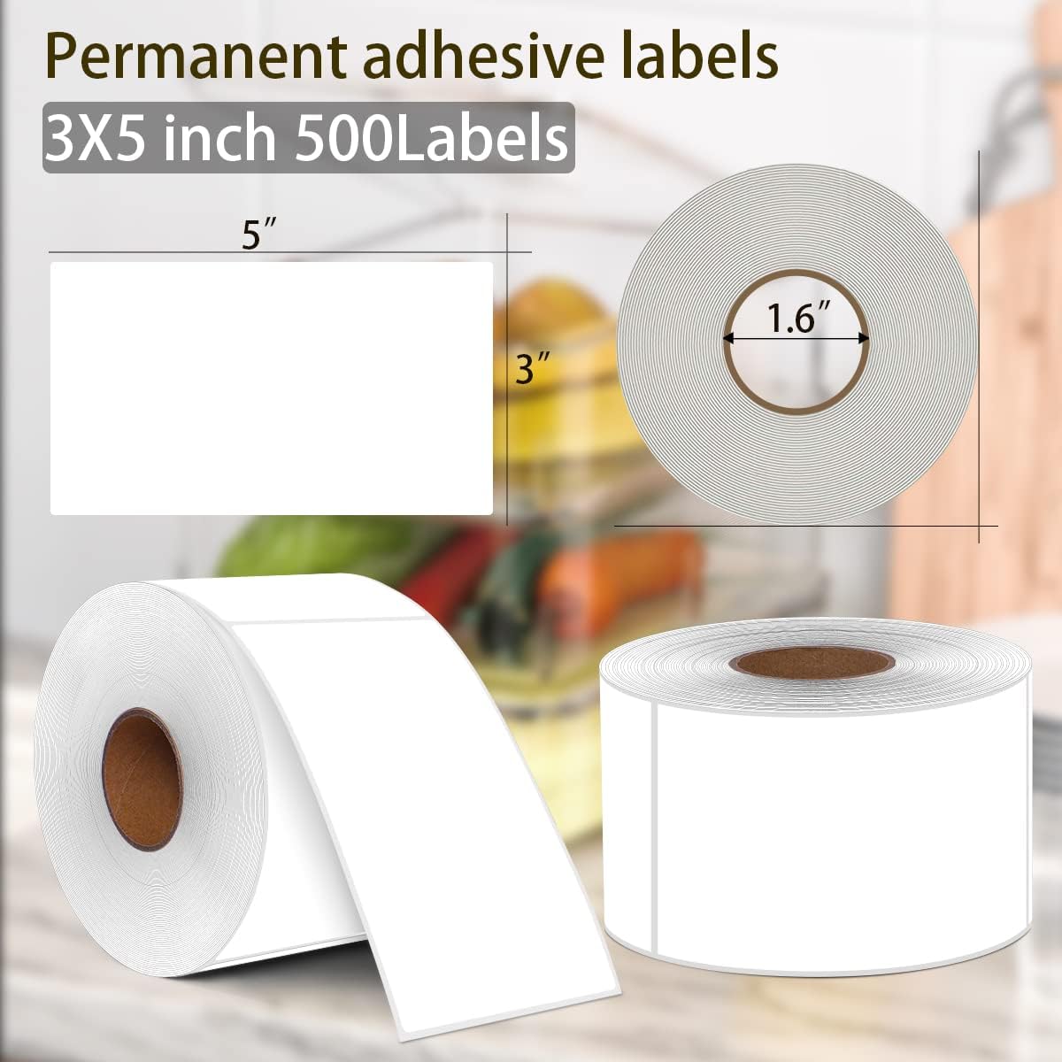 PARLAIM 3" x 5" Rectangle Adhesive Color Code Stickers,500 per Dispenser Box Roll Square Label Inventory Stickers (White)