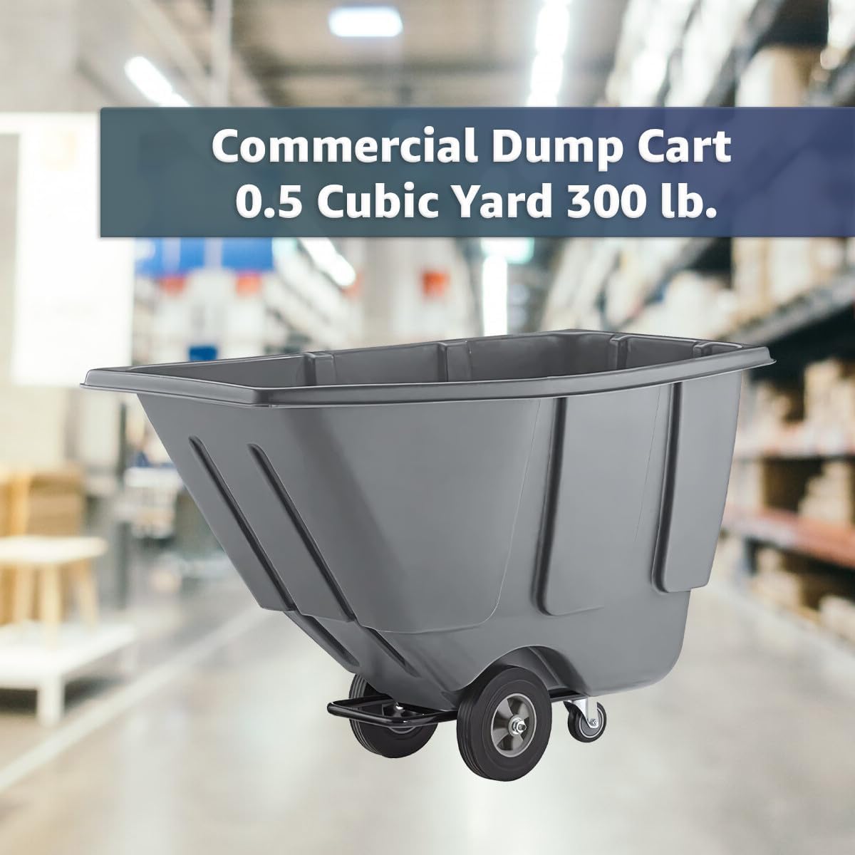 Commercial Garbage Wagon 0.5 Cubic Yard 300 lb., Tilt Truck, Construction Trash Recycling Trolley, Industrial Dump Cart Transportation, Rolling Waste Bin, Grey