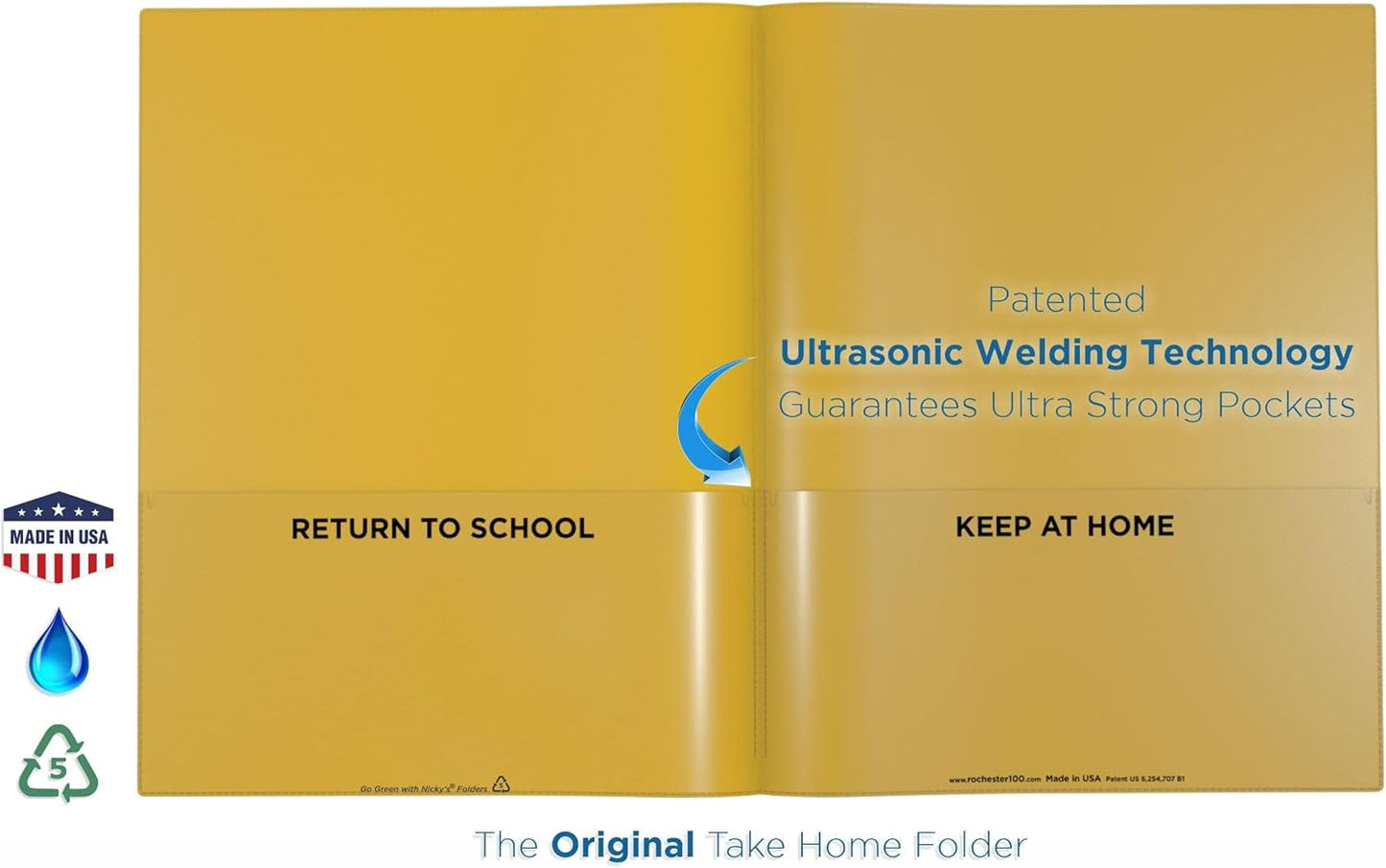 Nicky's Folders® English Communicator, Parent-Teacher Folder, Patented Tear-Resistant, Flexible Plastic, 2 Inside Pockets, 2 Exterior Sleeves, Letter Size Paper, Single Color (24 Pack) (Metallic Blue)
