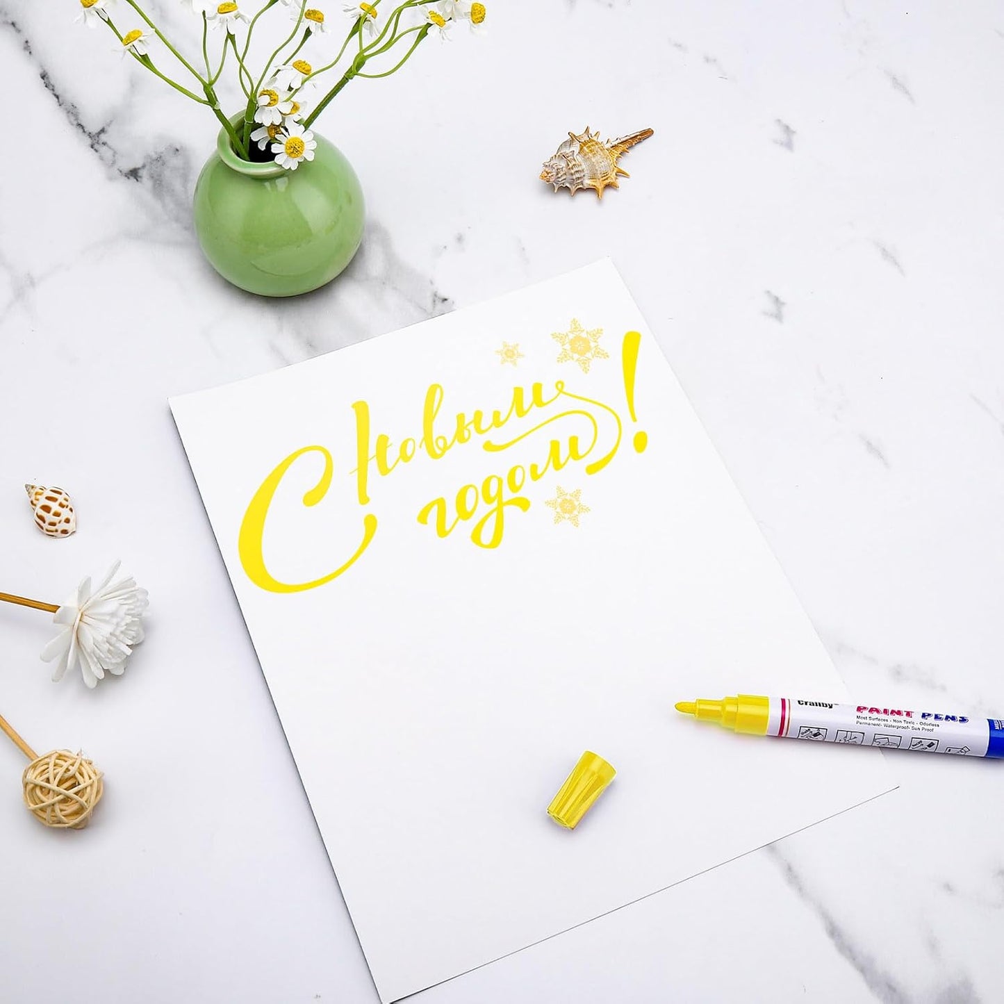 Yellow Paint Markers, 8 Pack Oil-Based Waterproof Quick Dry Permanent Paint Pen Set for Rocks Painting, Wood, Fabric, Plastic, Canvas, Glass, Mugs, Metal, Tire, Stone, DIY Craft