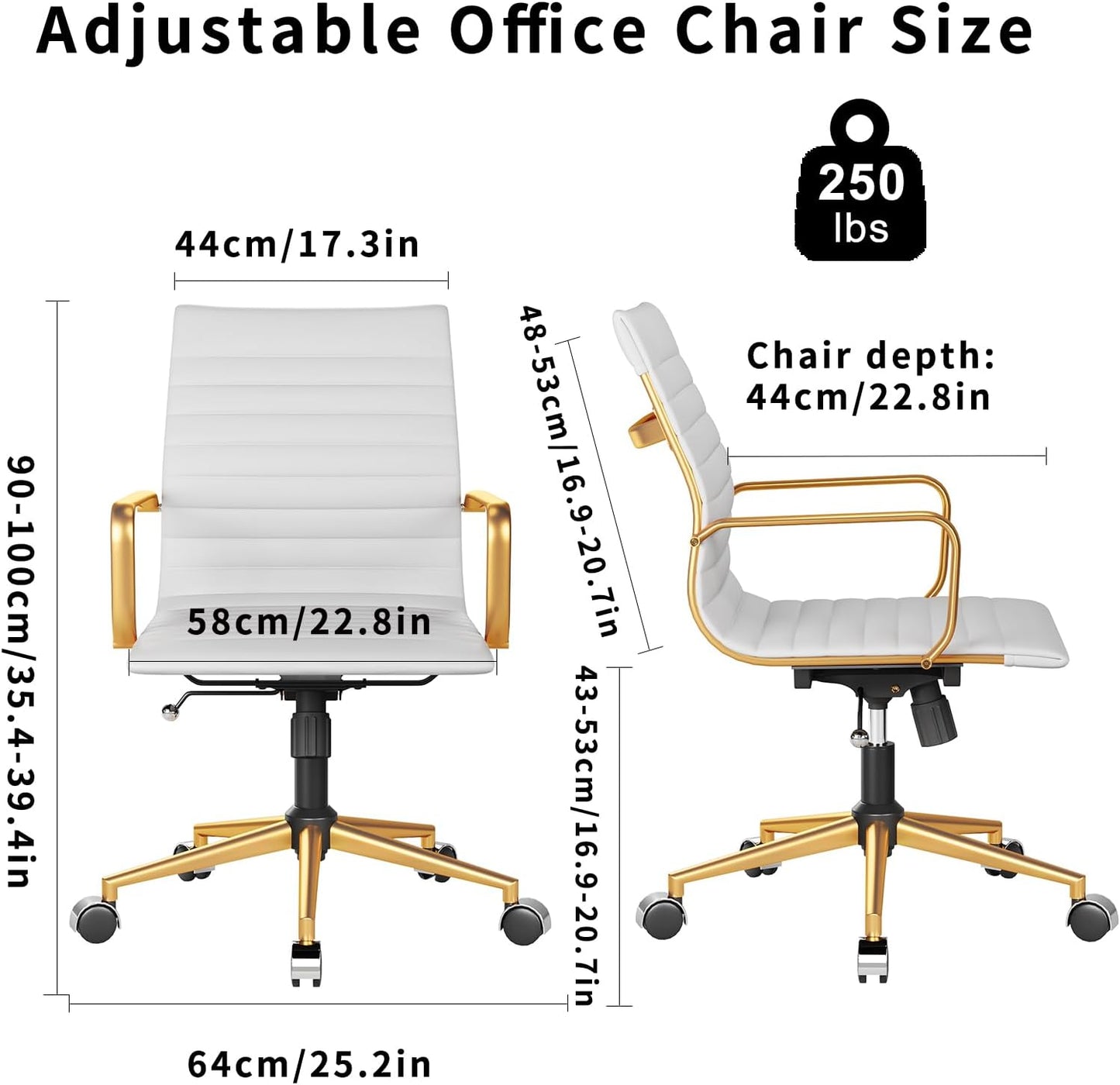 Chair, Desk Computer Chair ，with Armrests ，Ergonomic Office Chair for Home and Office, 17.32 x 22.83 x 35.43 inches, Multiple Colors (Gold White)