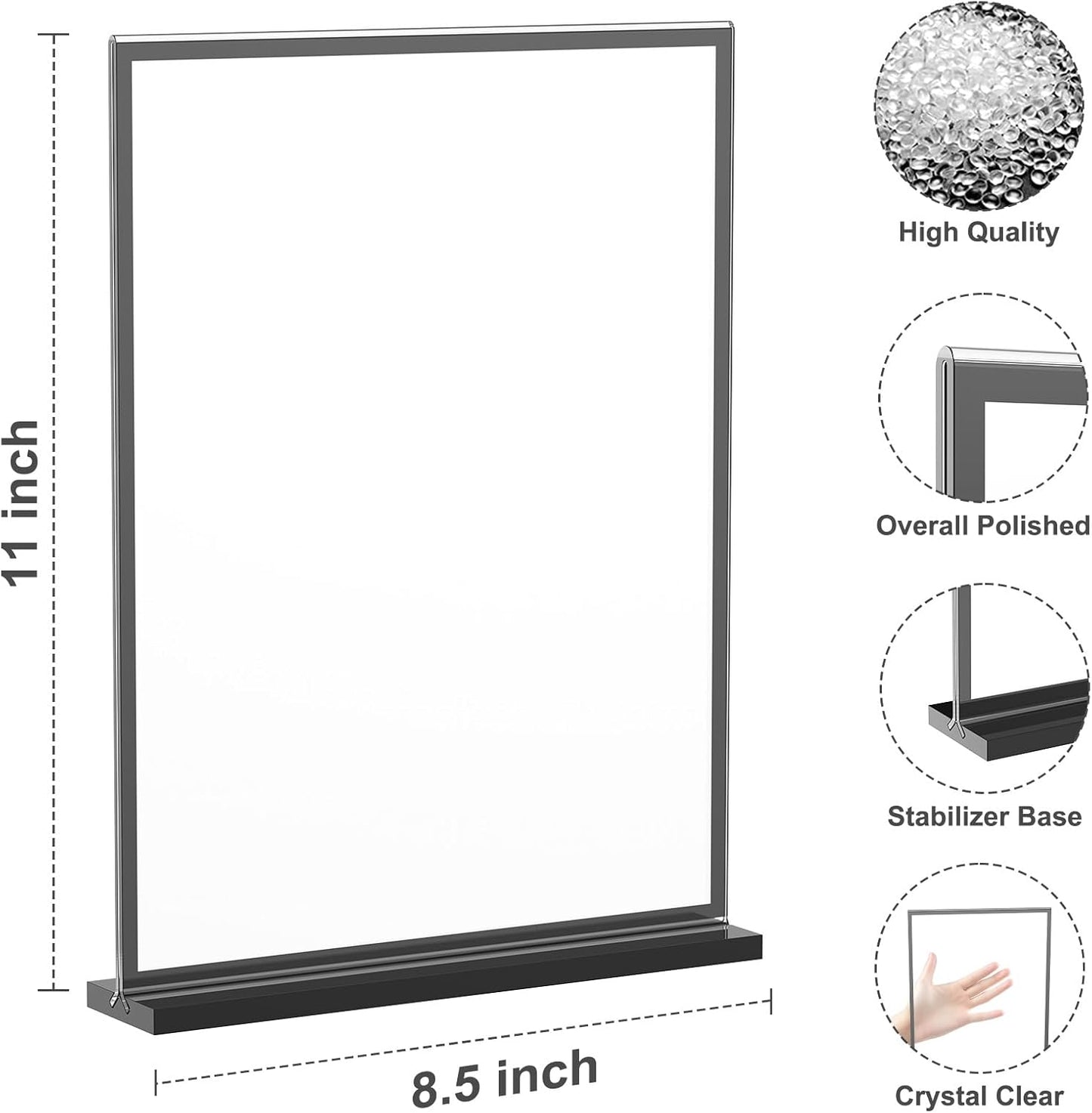 EHWINE 16 Pack Acrylic Sign Holder 8.5 x 11, Double-Sided Tabletop Black Sign Holder, Clear Acrylic Picture Frame Menu Flyer Paper Holder Display Stand for Home Wedding Party (with Non-Slip Pads)