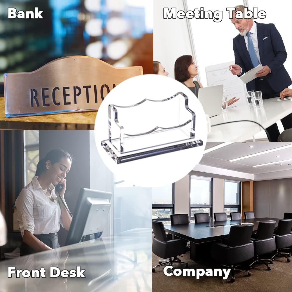 PARTSPOWER 4 Packs Acrylic Business Card Holders for Desk, Horizontal Clear Business Name Card Display Stand, Desk Accessory Business Name Card Organizer (Horizontal, 1-Slot)