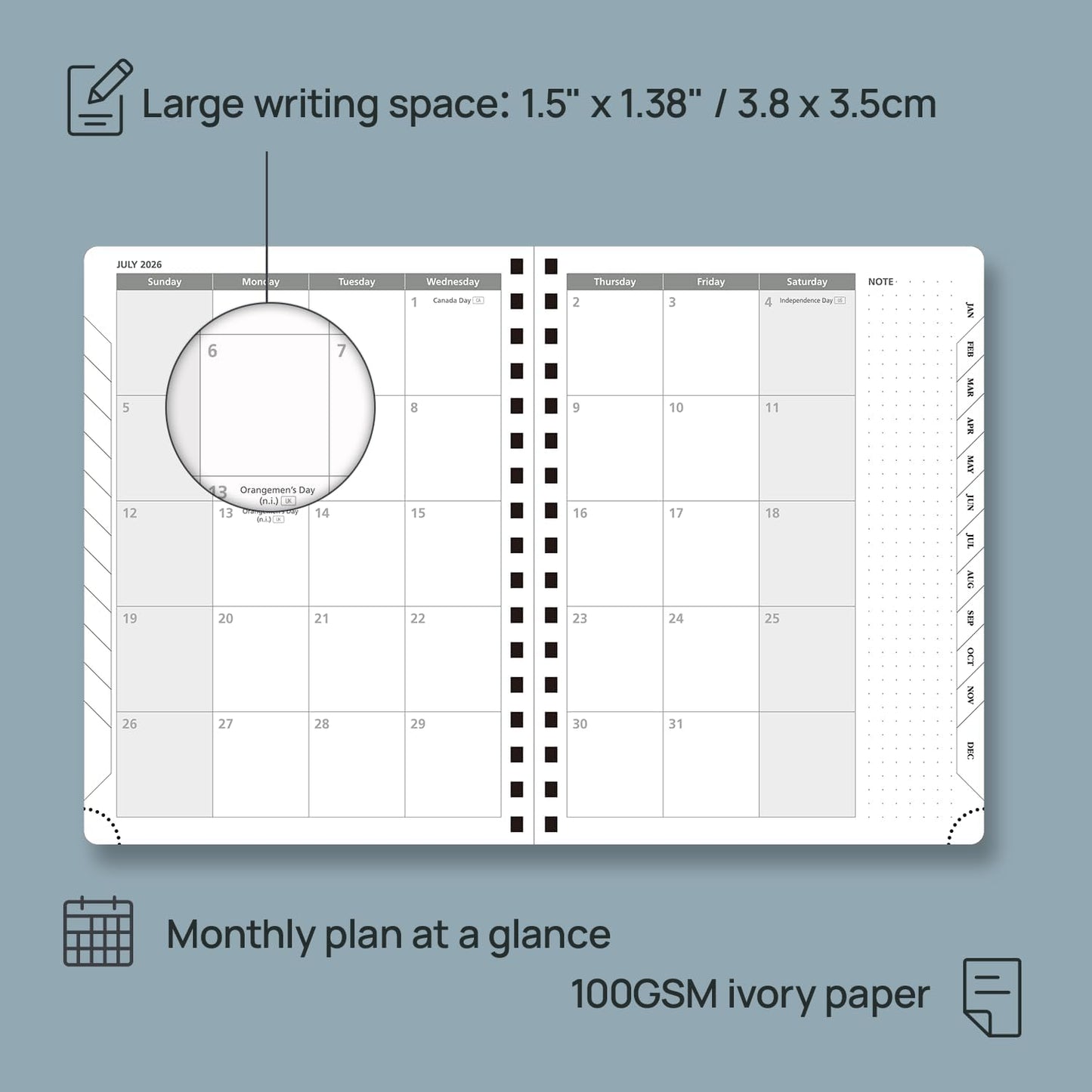 POPRUN 2026 Planner (Medium - 6.5'' x 8.5'') with Hourly Schedule, Vertical Layout - 2026 Weekly Calendar (Jan. 2026 - Dec.2026) for Time Management, Monthly Tabs, Spiral Bound, Soft Cover - Blue Green