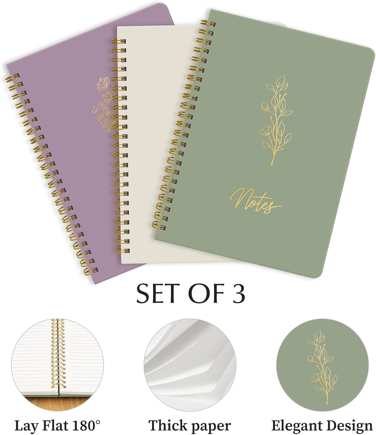 Taja Aesthetic Set of 3 Spiral Notebook for Work, A5 Cute Pretty Lined Journal for Women & Writing, College Ruled Journaling Notebooks, Perfect for School & Office Supplies - Serene Pastel