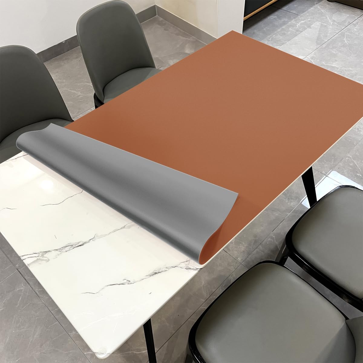 Leather Table Cover,1.8mm Thick,36x54 Inch Table Protector,Table Protector for Dining Room Table,Dining Table Cover,Table Cover Protector,Glass Table Protector(Brown+Gray,36x54)