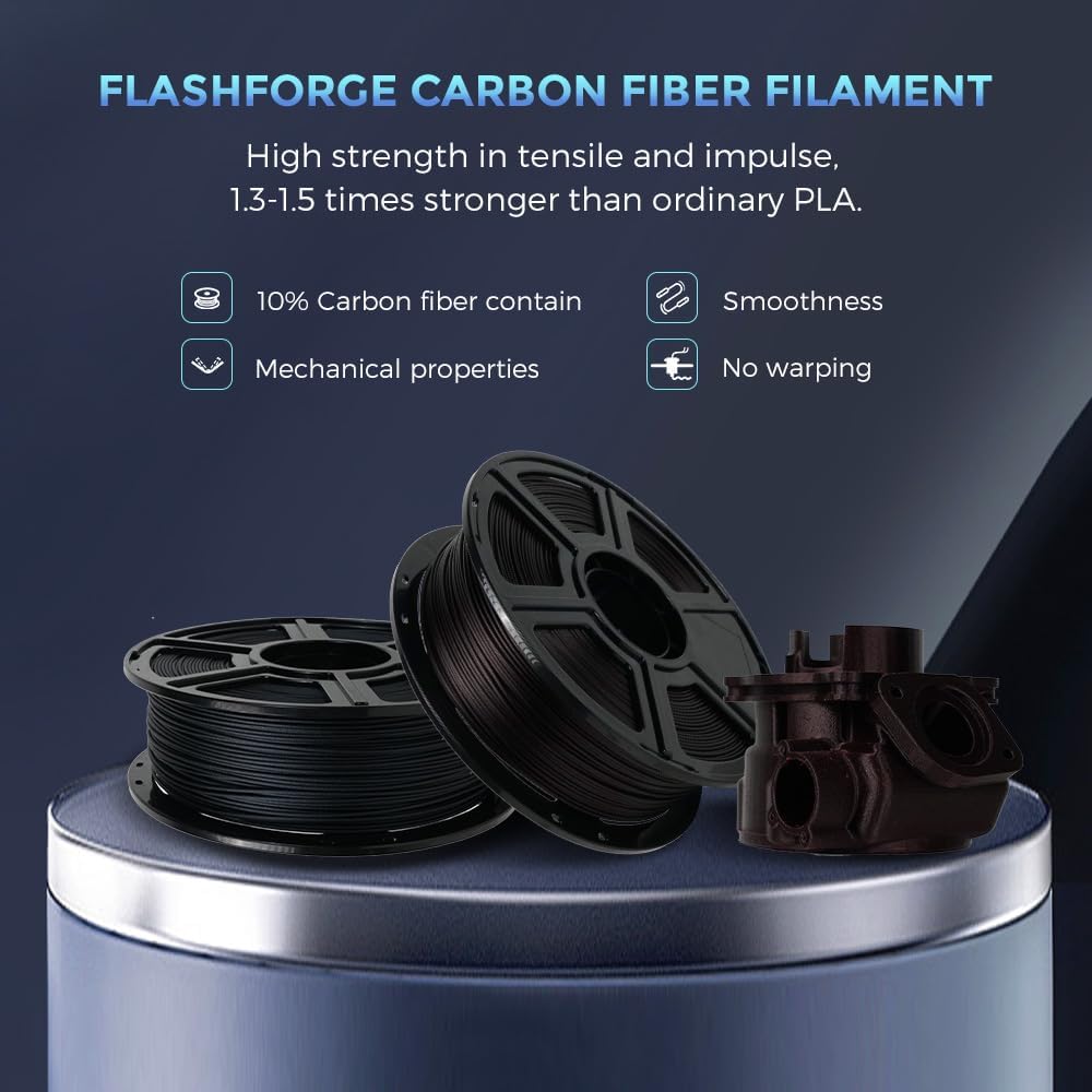 FLASHFORGE Carbon Fiber PLA Filament 1.75mm, Carbon Fiber Reinforced PLA 3D Printer Filament, 1KG Spool Dimensional Accuracy +/- 0.02mm, High Strength & High Abrasion-Resistance (PLA-CF Marsala)