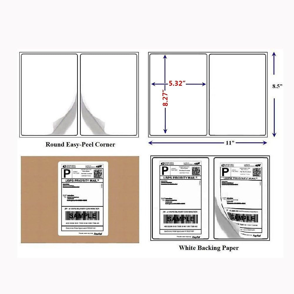 MFLABEL® Round Conrner Half Sheet Shipping Labels 2-UP Click-n-Ship Mailing Postage Labels(4000Labels)