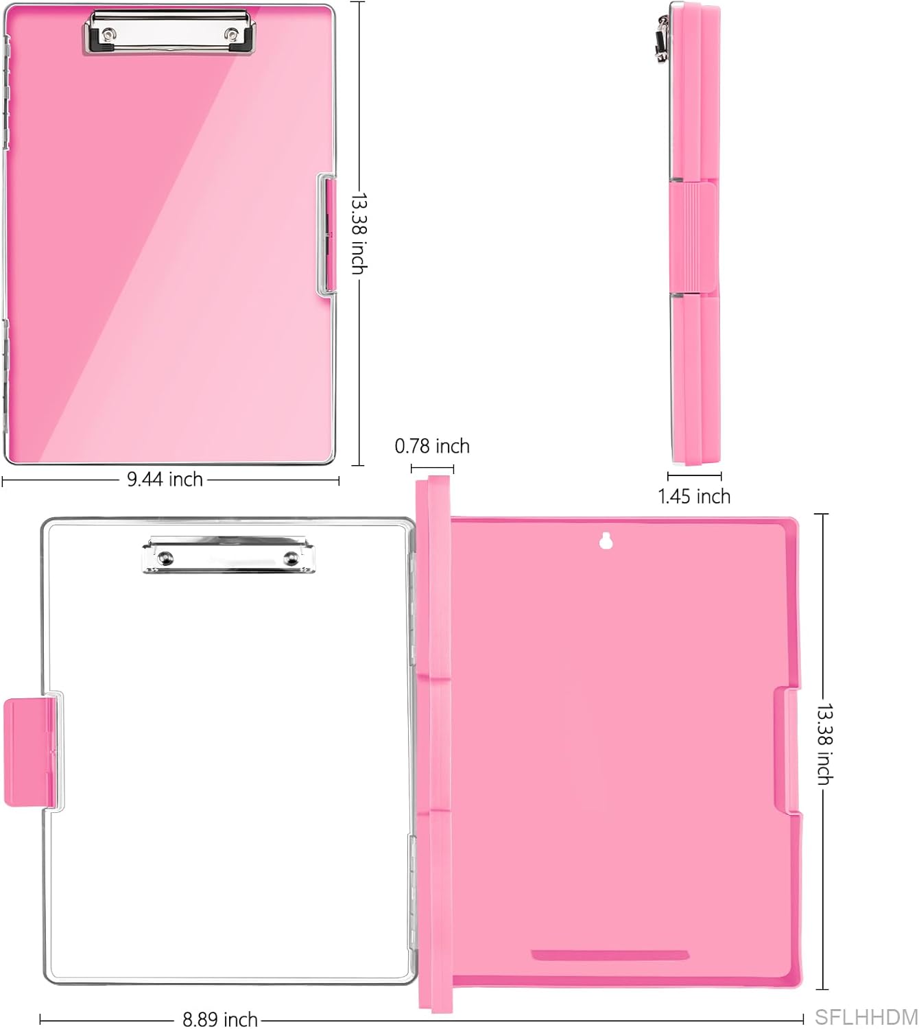 Clipboard with Storage,Heavy Duty Clip Boards 8.5x11 with 2 Storage Case,Clear Visible Top Panel Storage Clipboards,Side Opening Clip Boards,Nursing Clipboard Folder Case for Office Supplies-Pink