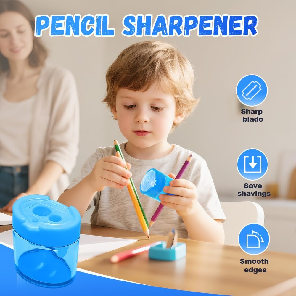 4 Pcs Pencil Sharpeners with Lid, 2025 New Small Dual Hole Manual Pencil Sharpener, Colored Handheld Pencils Sharpener for Classroom Home Office Back to School Supplies (Round)