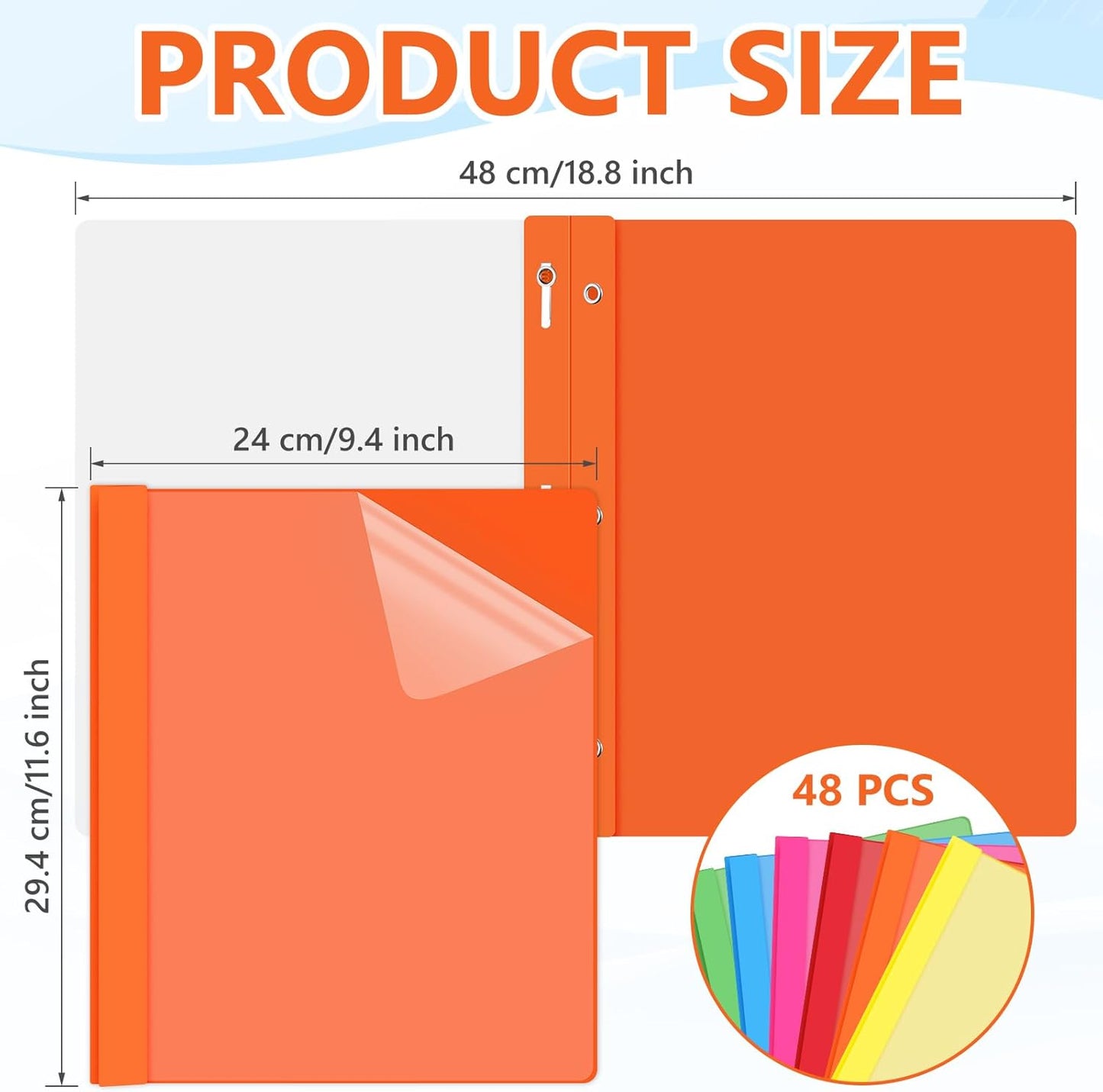 48 Pack Plastic Report Covers with 3 Prongs Presentation Folders Bulk, 100 Sheet Capacity, Clear Front Report Covers for Presentation Document Paper School Office Supplies (Bright Colors)