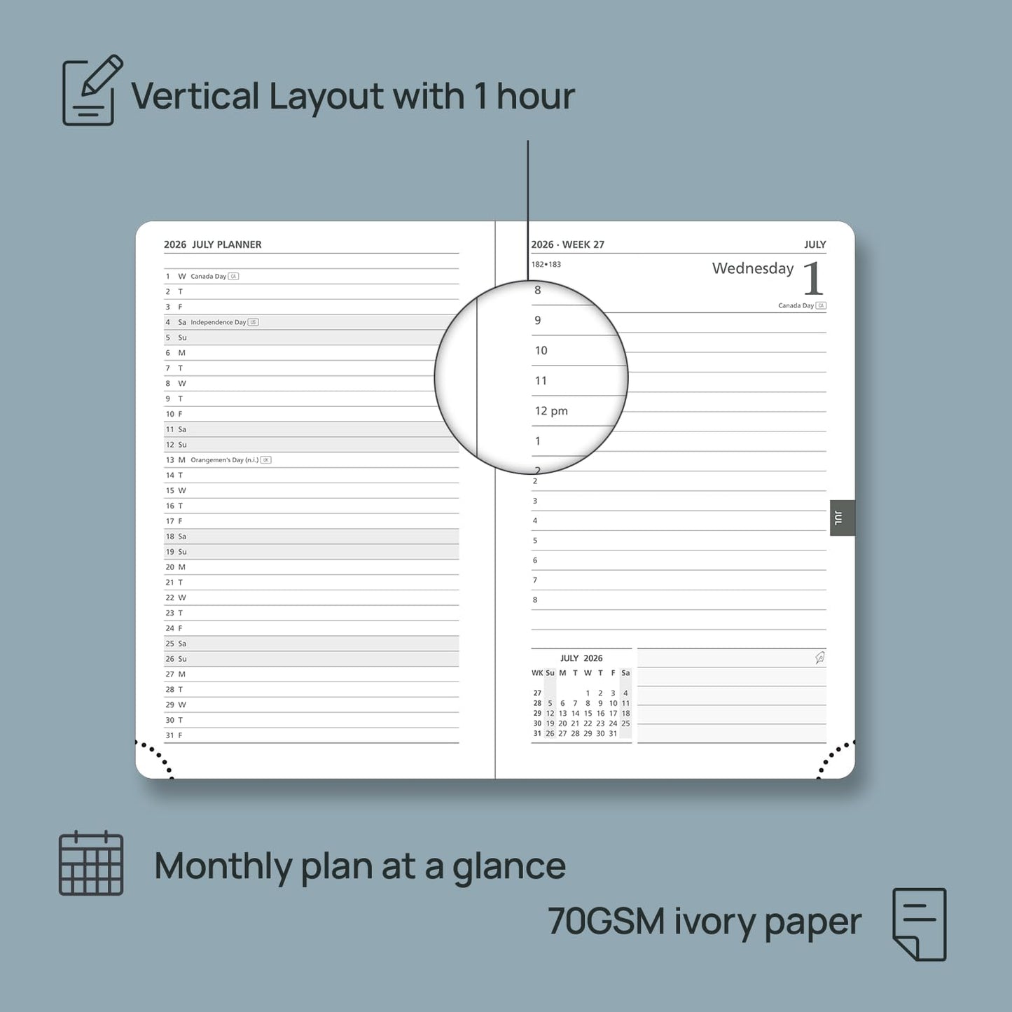 POPRUN Daily Planner 2026 (Jan - Dec), (Purse Size-4.25" x 6.25") 2026 Daily Calendar with One Page Per Day Even Weekends, Hourly Appointment Book with Pocket, PU Leather Softcover - Black