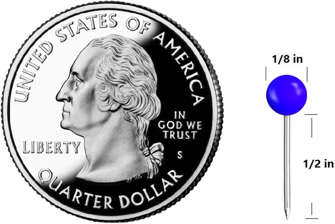 Map Tacks 1/8-Inch Assorted Color Beads Head Map Marking Push Pins,500-count (Blue)