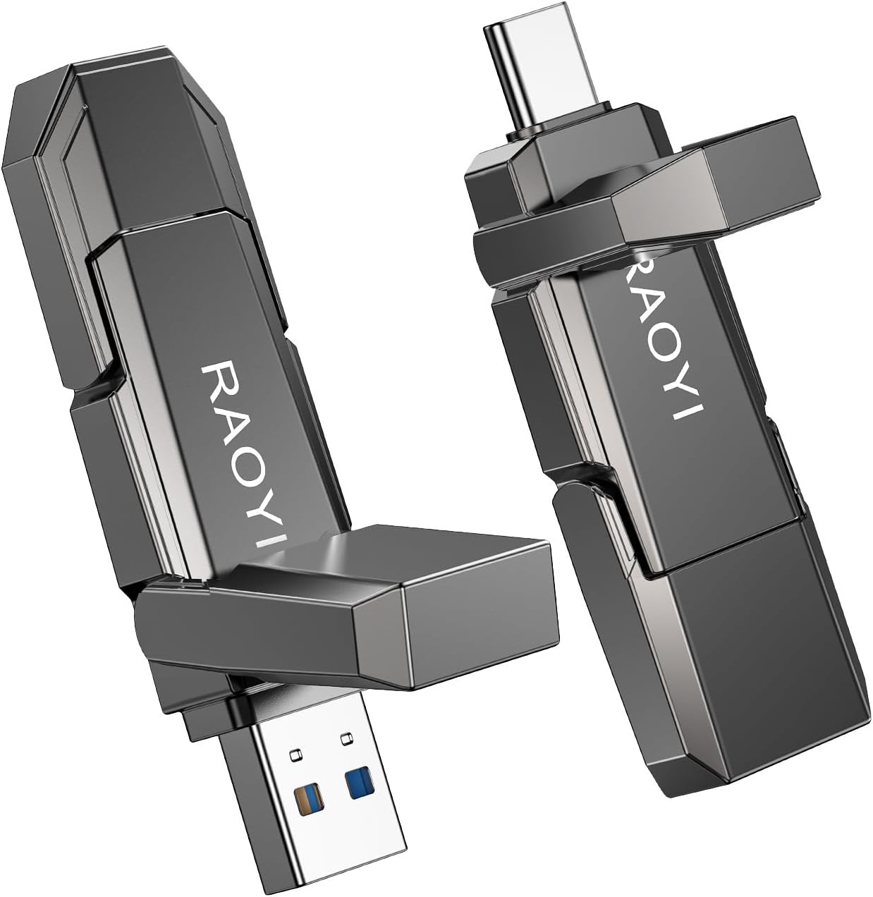 RAOYI 256GB USB C External SSD, 2-in-1 Solid State Drive Up to 450MB/s Dual USB 3.2 + Type-C Thumb Drive Portable SSD Drive for iPhone 15/16, Android, Tablet, PC and PS4