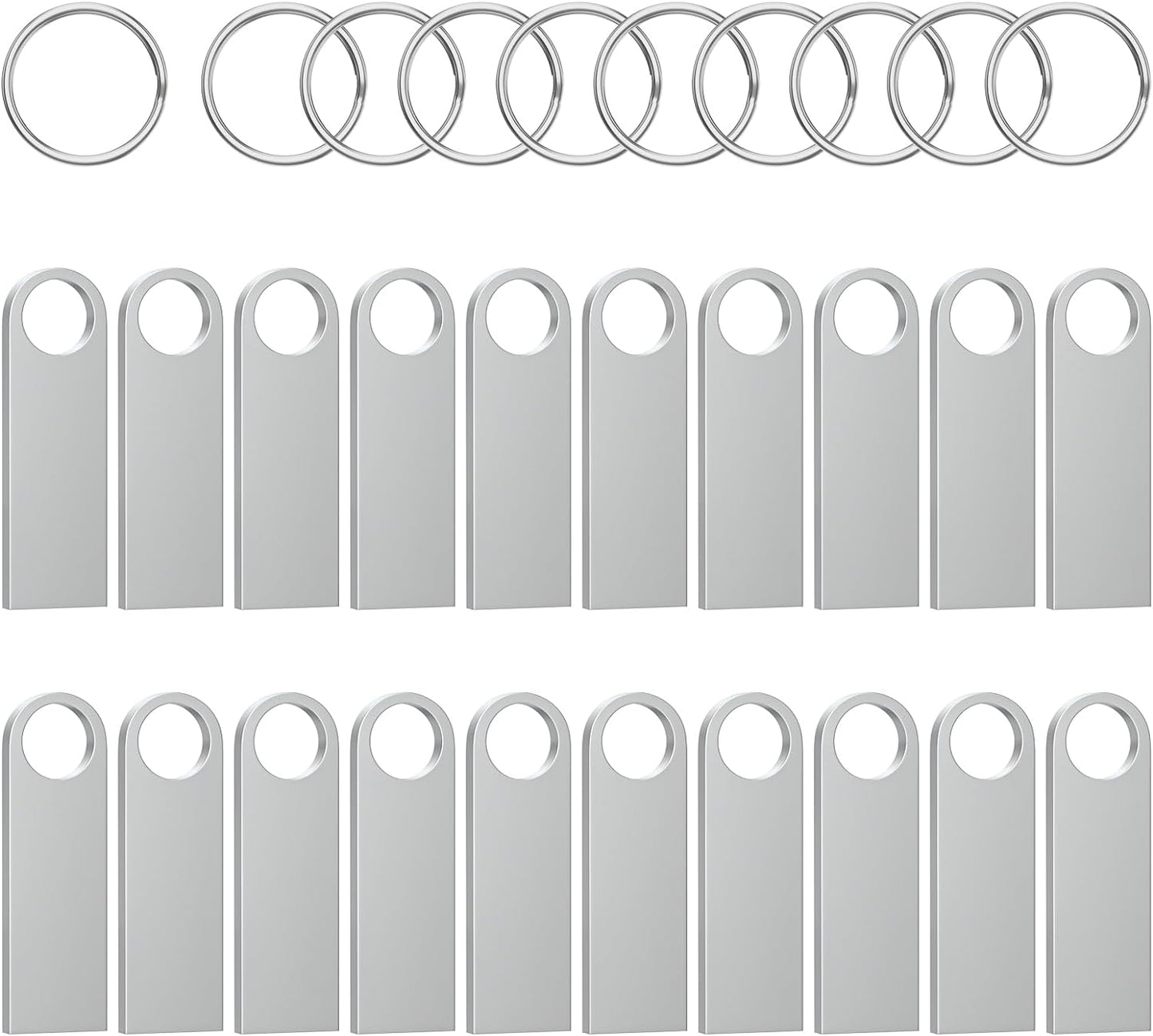 ABLAZE 1GB Flash Drive 20 Pack, Metal USB 2.0 Thumb Drives with Keychains USB Sticks Pendrives (Sliver)